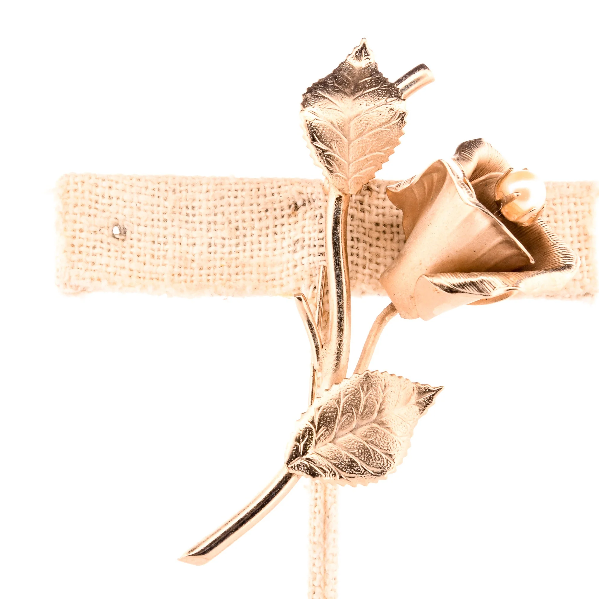Large Gold Rose and Pearl Brooch Pin - Image 2
