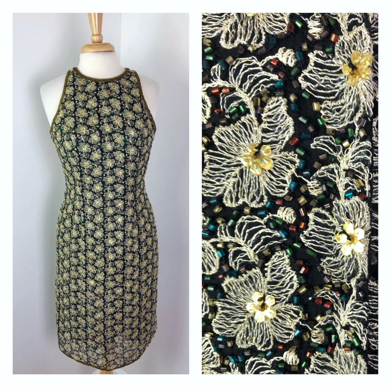 Large Late 90s To 00s Embroidered and Beaded Sheath Dress by Papell Boutique - Image 3