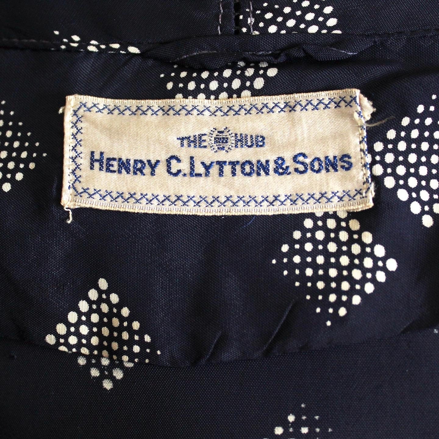 Late 30s Navy Blue Deco Print Cold Rayon Robe by Henry Lytton And Sons - Image 10