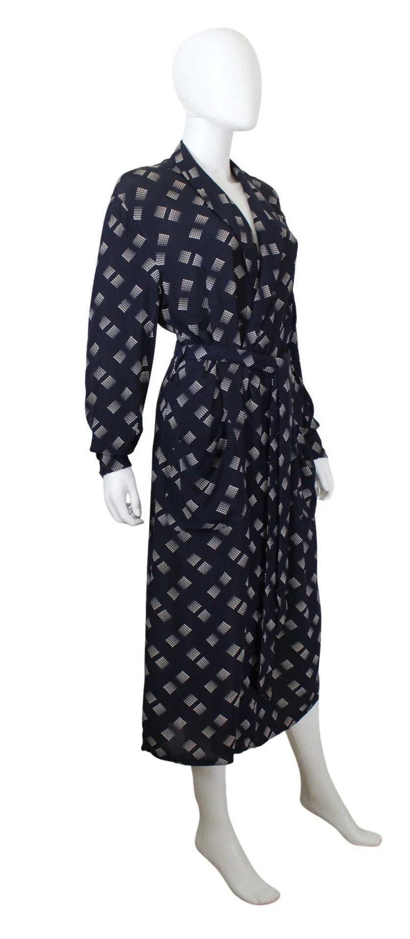 Late 30s Navy Blue Deco Print Cold Rayon Robe by Henry Lytton And Sons - Image 8