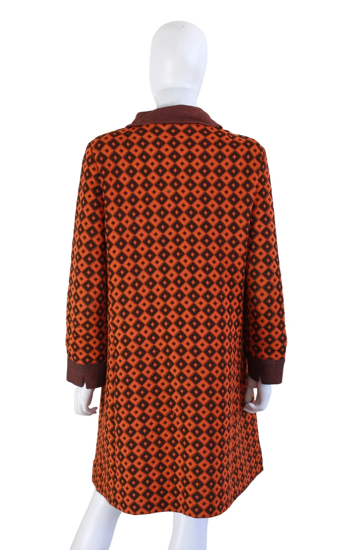 Late 60s / Early 70s Brown and Orange Geometric Midi Coat Size Medium by Margo's - Image 2
