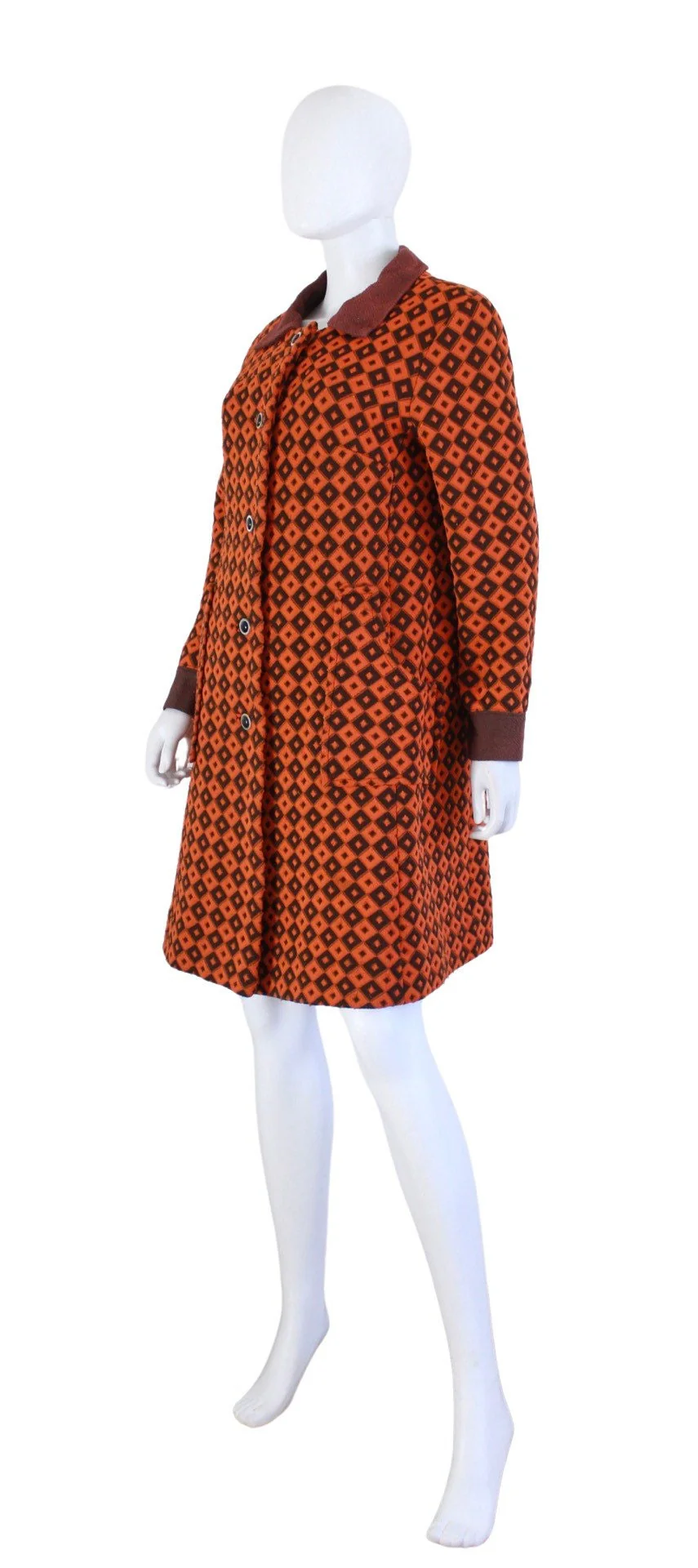Late 60s / Early 70s Brown and Orange Geometric Midi Coat Size Medium by Margo's - Image 4