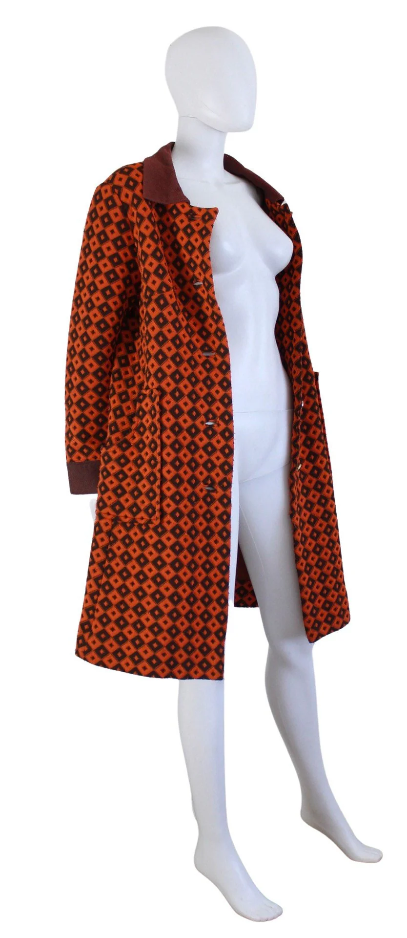 Late 60s / Early 70s Brown and Orange Geometric Midi Coat Size Medium by Margo's - Image 7