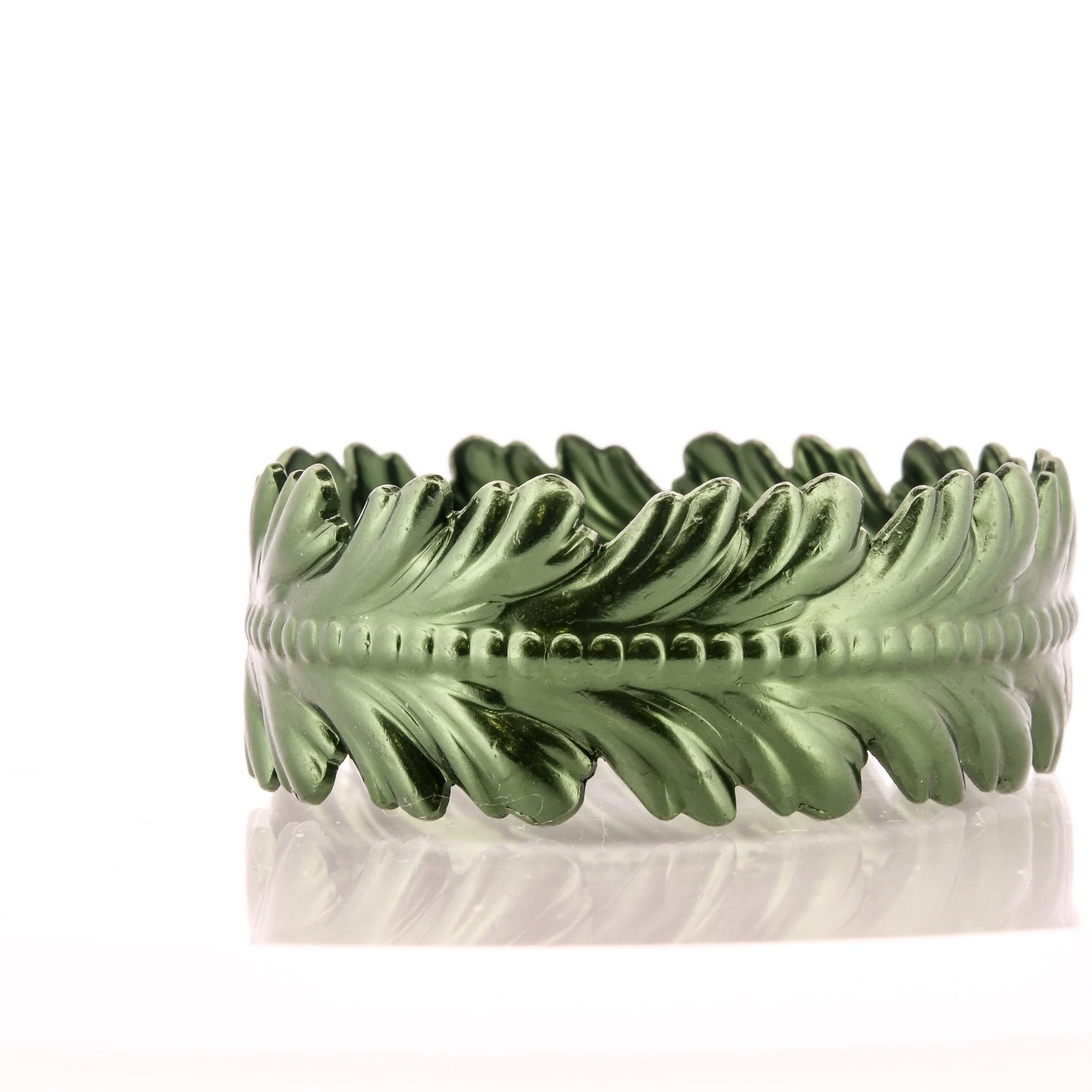Laurel Leaf Floral Cuff Metallic Green Bracelet 60s - Image 7