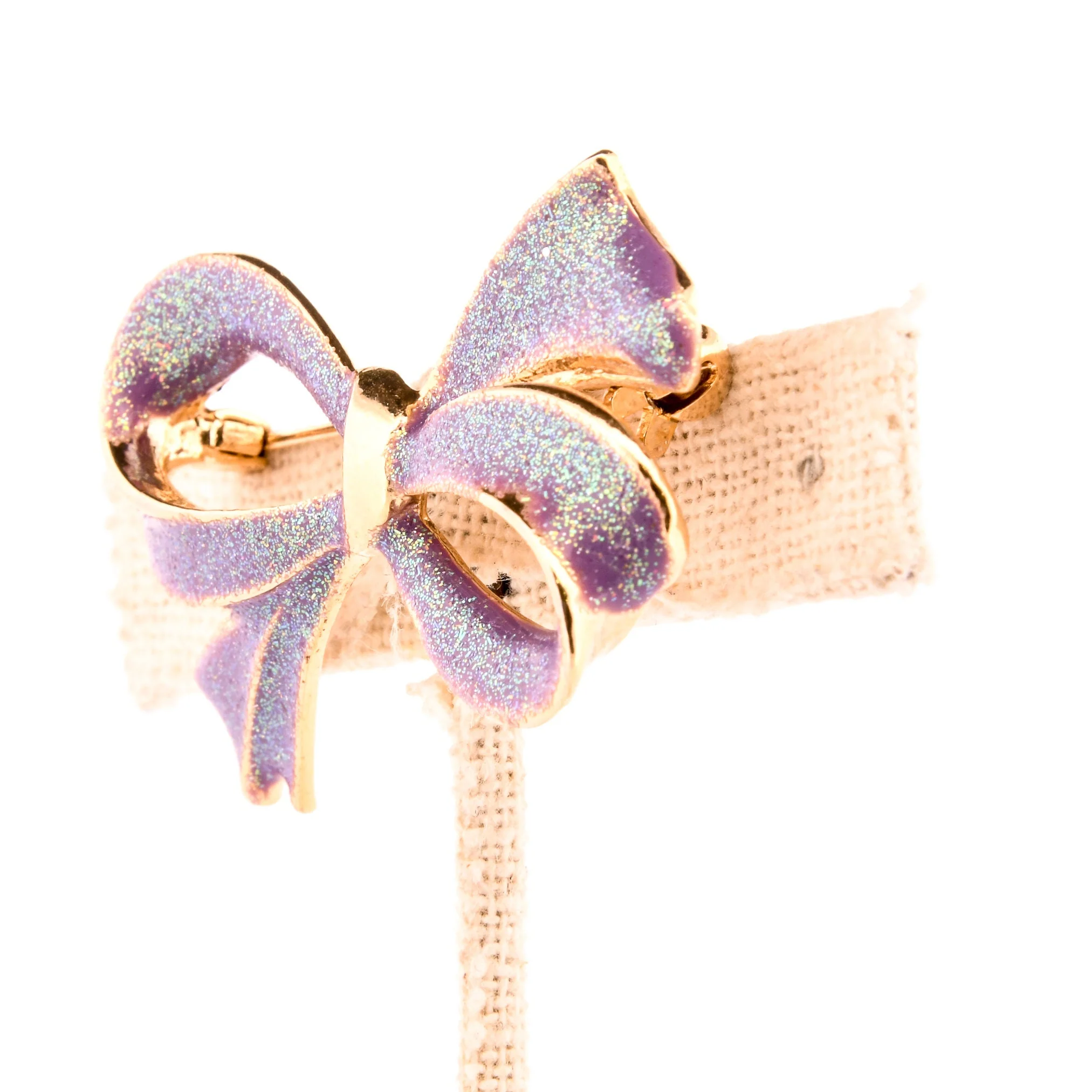 Lavender Sparkly Bow Pin Vintage Bow Brooch Gold Bow Jewelry - Image 2