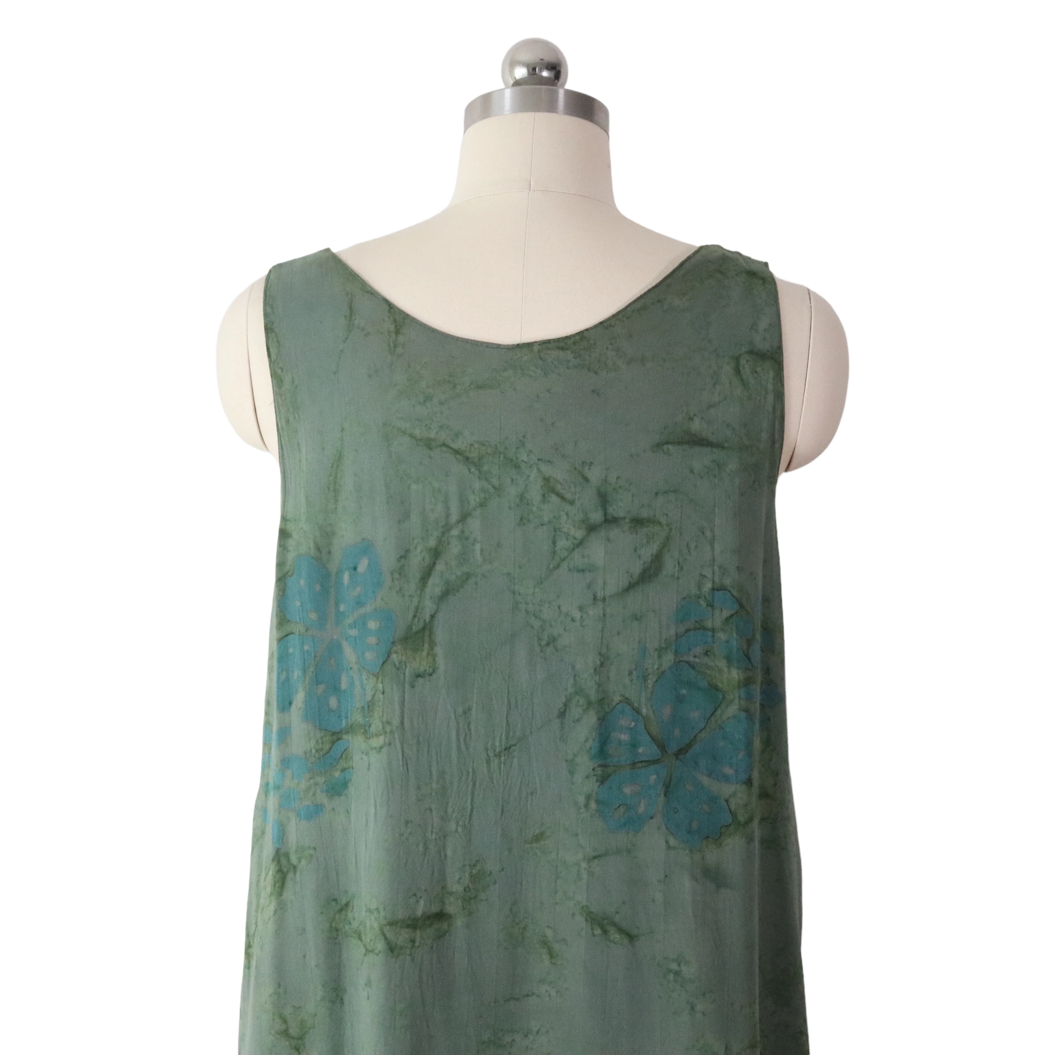 Layered Green Botanical Batik Shift Dress - Image 5