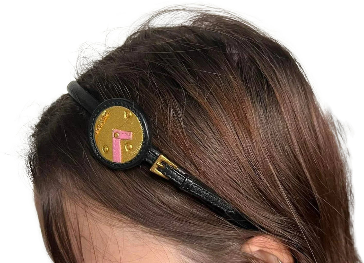 Leather Clock Logo Headband by Prada