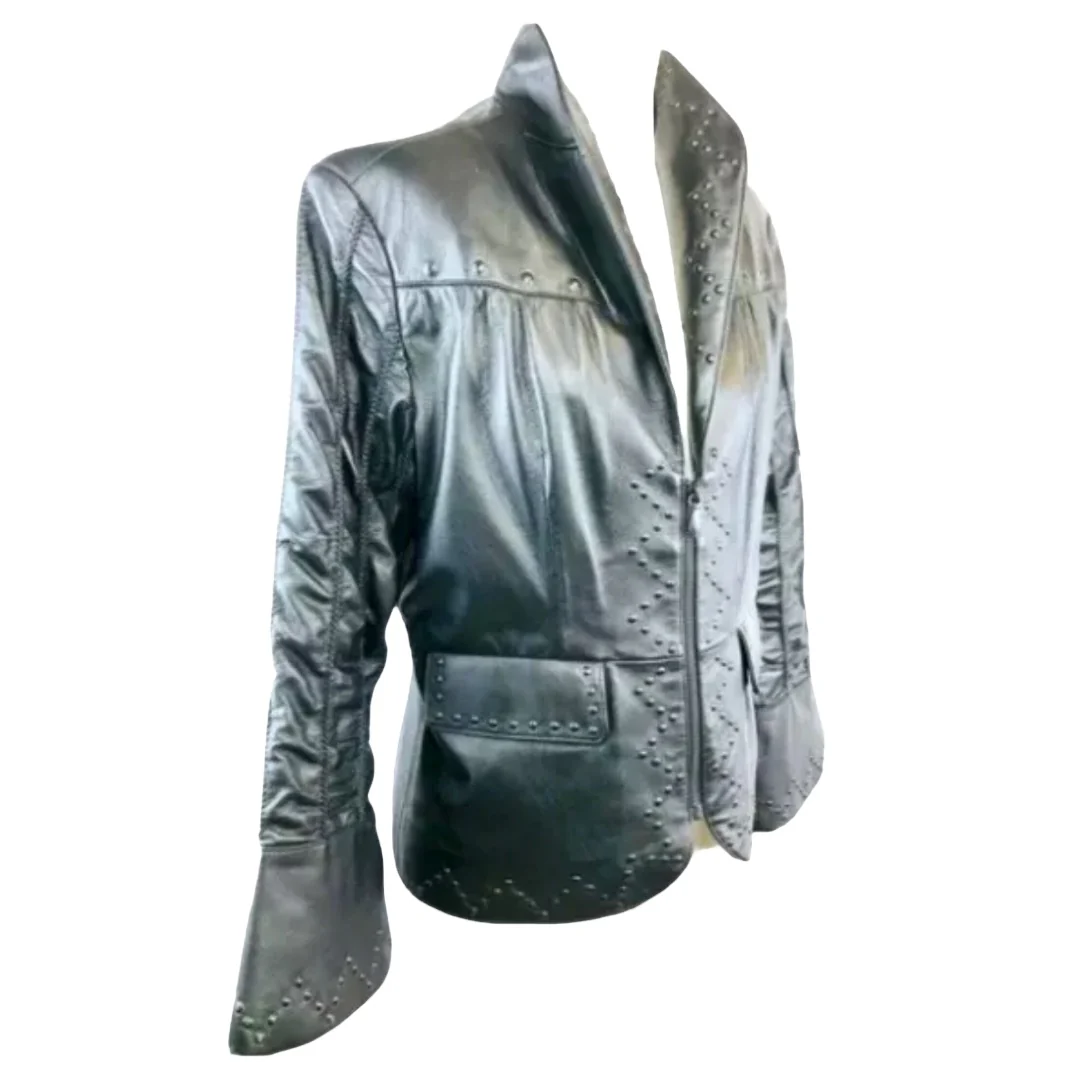 Leather Jacket Vintage Studded Country Western Coat Womens M by Cripple Creek - Image 2