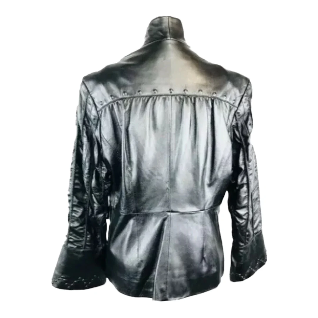 Leather Jacket Vintage Studded Country Western Coat Womens M by Cripple Creek - Image 4