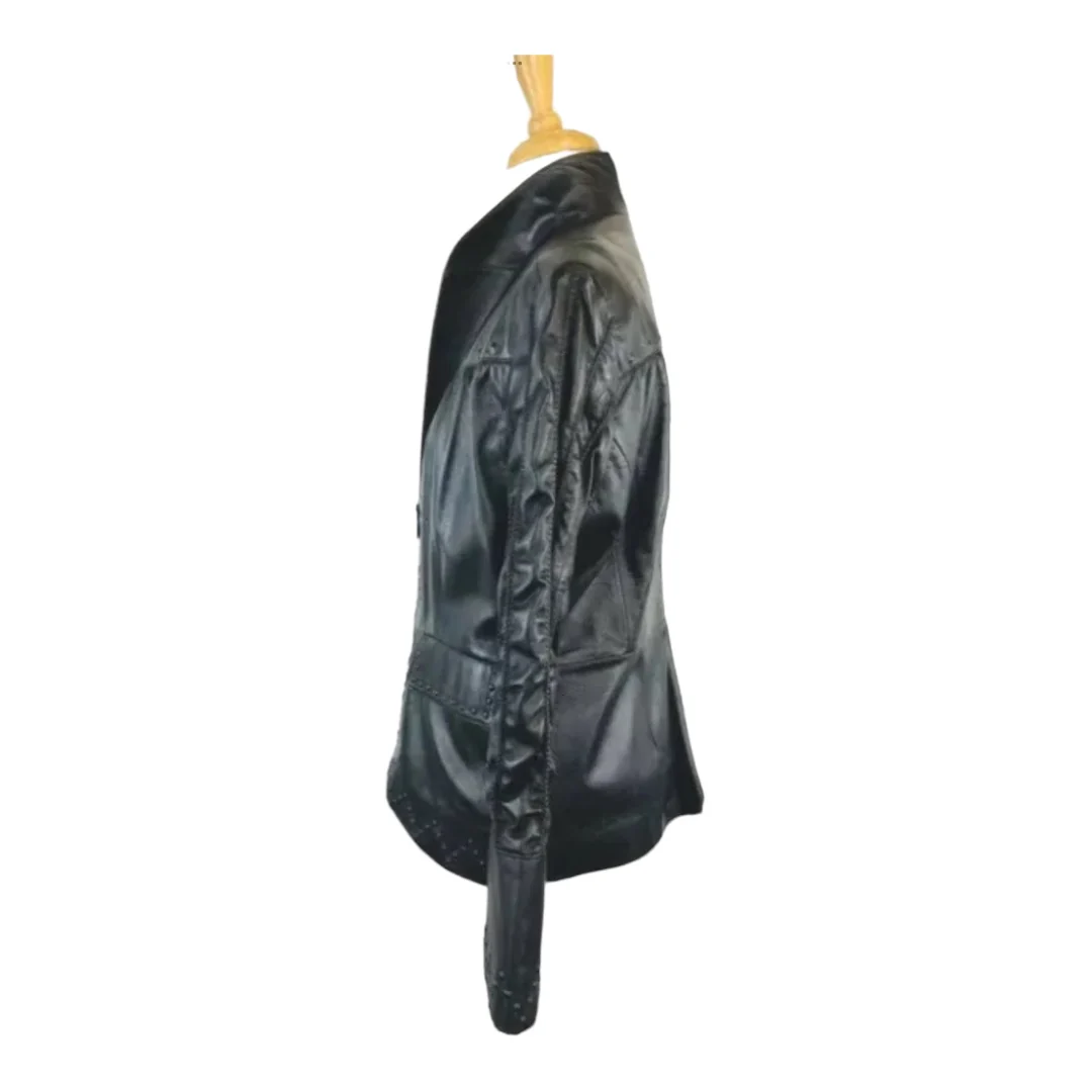 Leather Jacket Vintage Studded Country Western Coat Womens M by Cripple Creek - Image 8