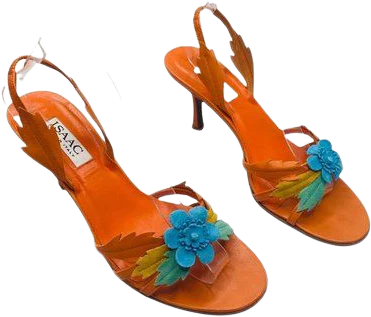 Leather Strappy Sandals Kitten Heel Suede Flowers Made In Italy Women Sz 9 by Isaac