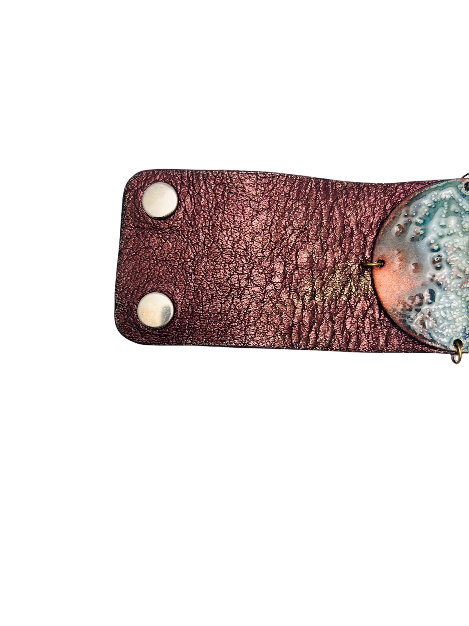 Leighelena Leather Copper Metallic Cuff Bracelet with Color Enamel Centerpiece by Leighelena - Image 3
