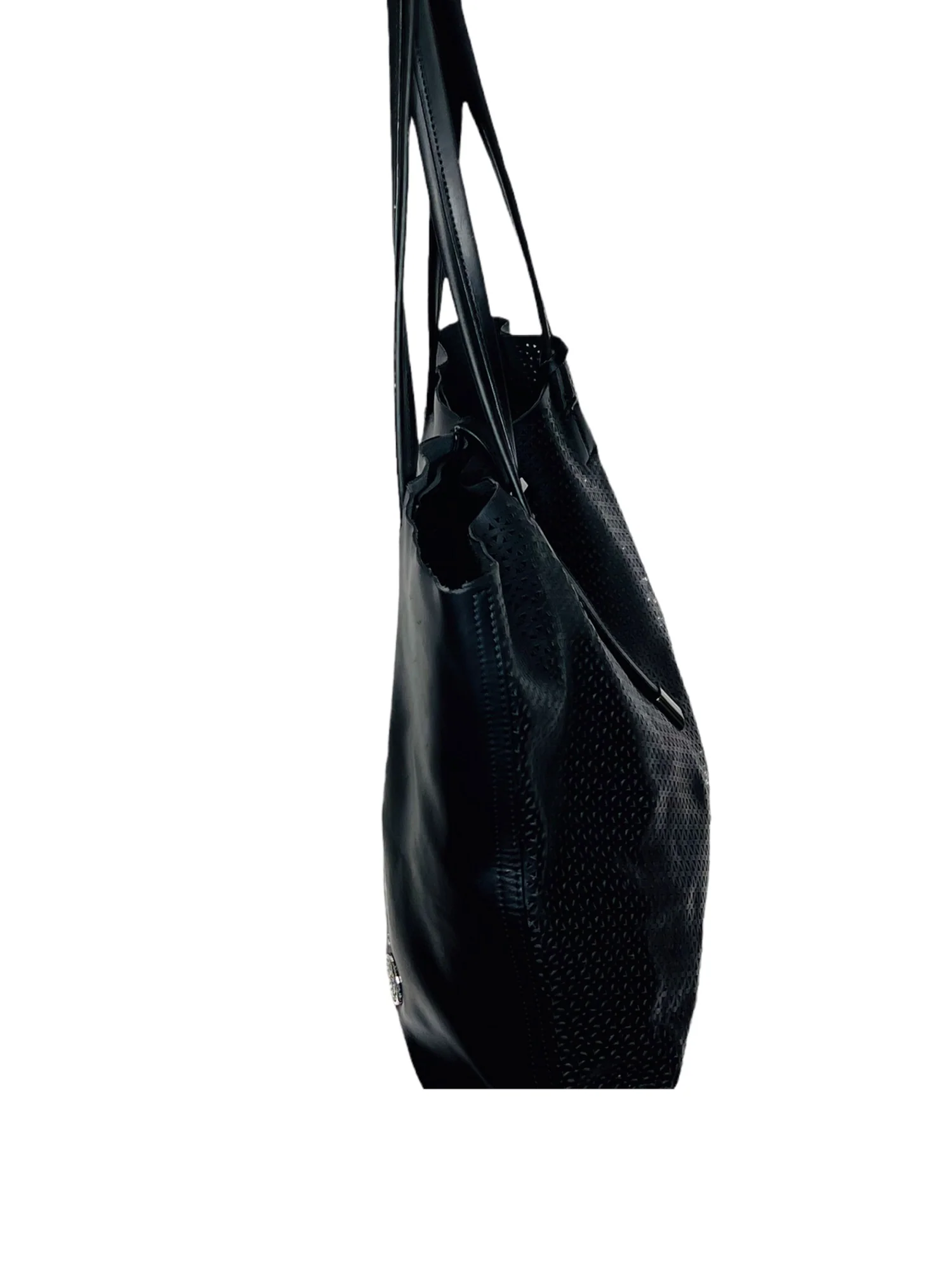 Leila Perforated Leather Shopper Tote Bag Black 18. 5” X 12. 5” Euc by Vince Camuto - Image 5