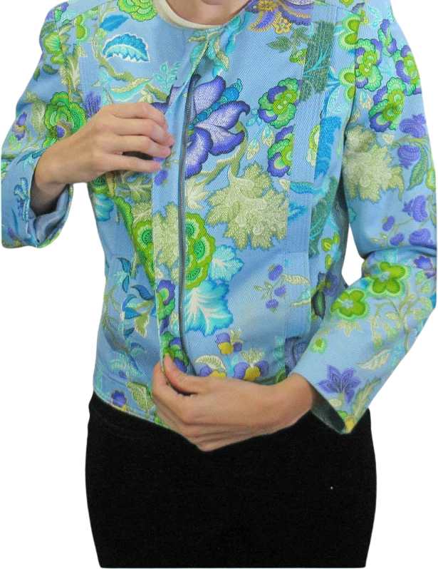 Length Blazer 6 Carlisle Floral Print 100% Cotton Front Zipper Fully Lined In Acetate Made In Hong Kong Vintage by Carlisle