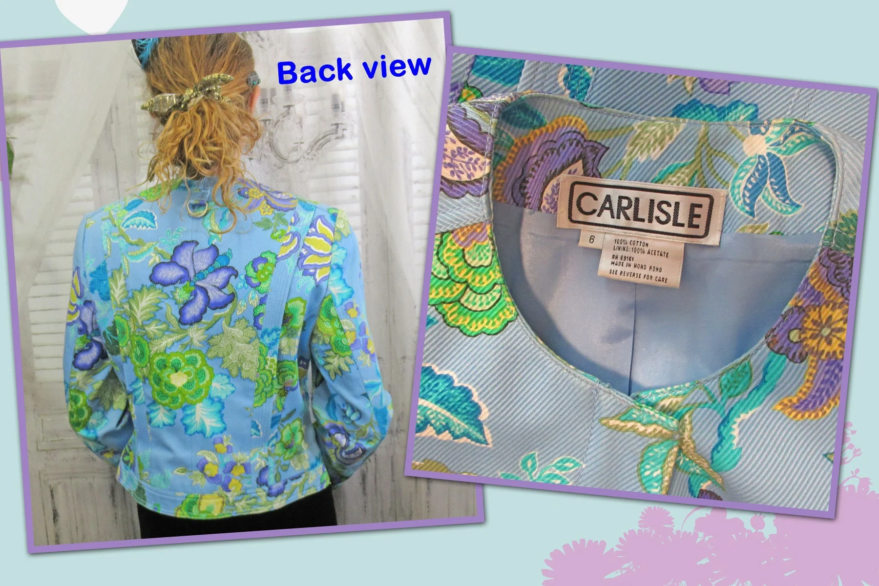 Length Blazer 6 Carlisle Floral Print 100% Cotton Front Zipper Fully Lined In Acetate Made In Hong Kong Vintage by Carlisle - Image 10