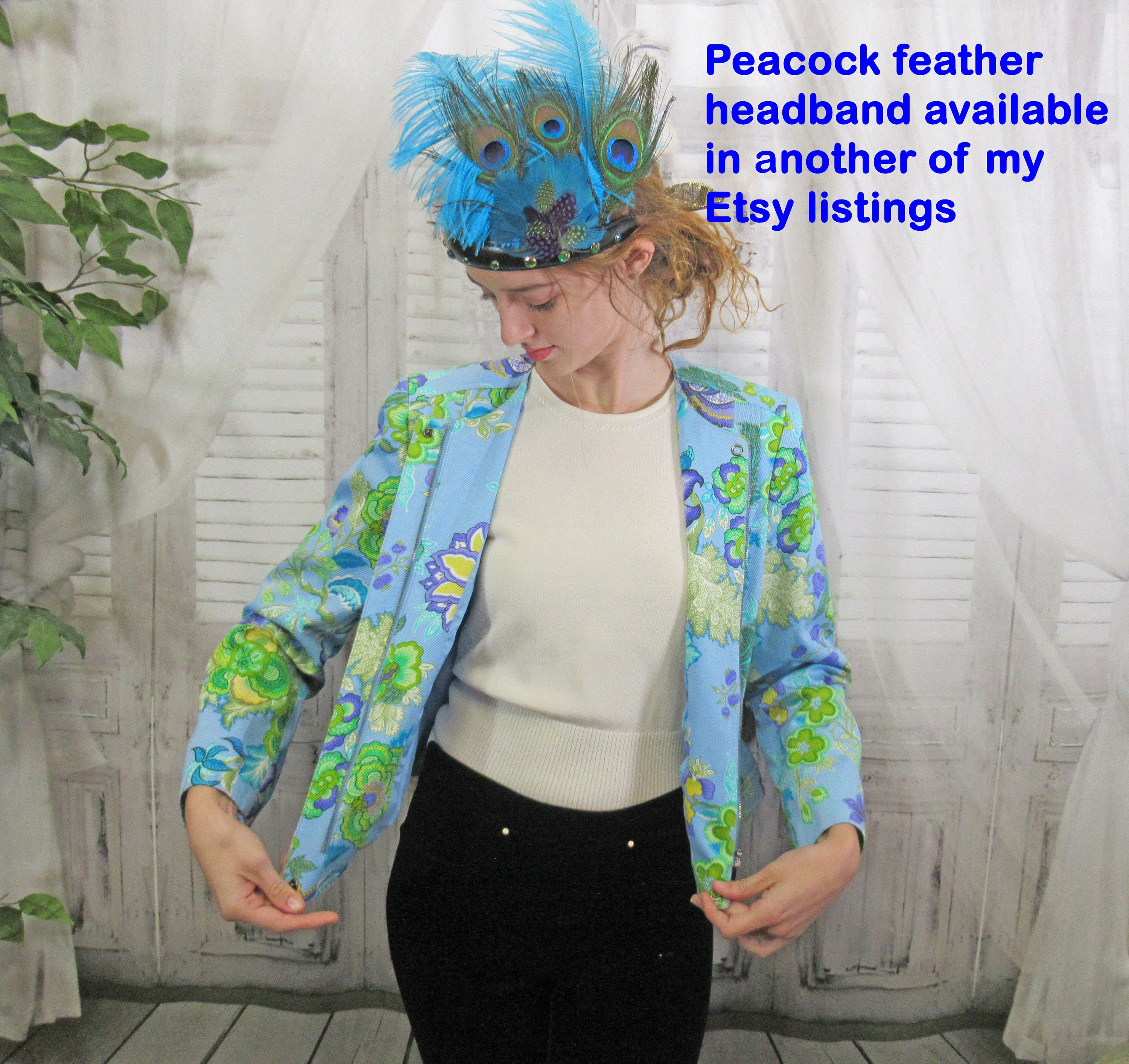 Length Blazer 6 Carlisle Floral Print 100% Cotton Front Zipper Fully Lined In Acetate Made In Hong Kong Vintage by Carlisle - Image 3