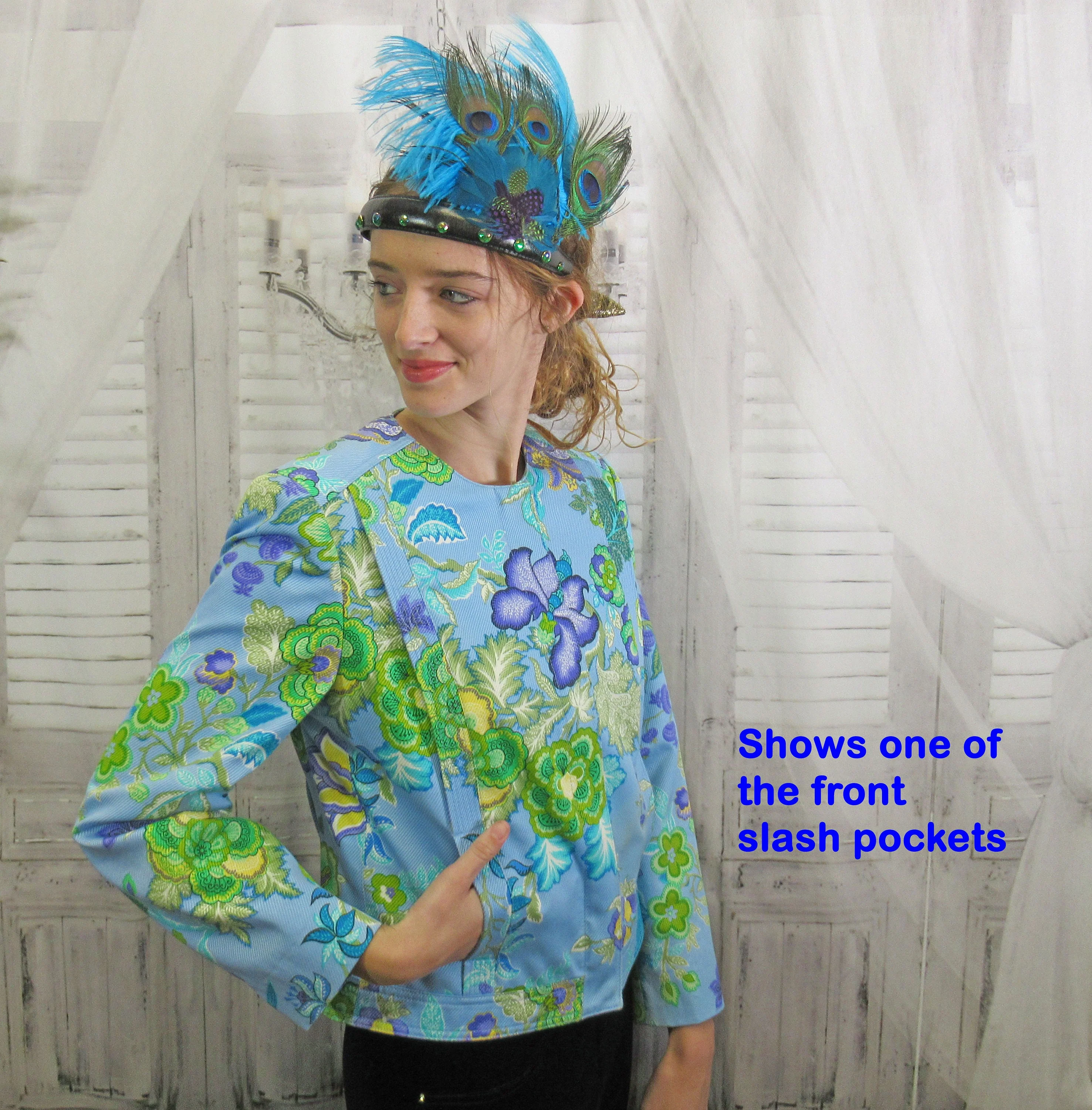 Length Blazer 6 Carlisle Floral Print 100% Cotton Front Zipper Fully Lined In Acetate Made In Hong Kong Vintage by Carlisle - Image 4