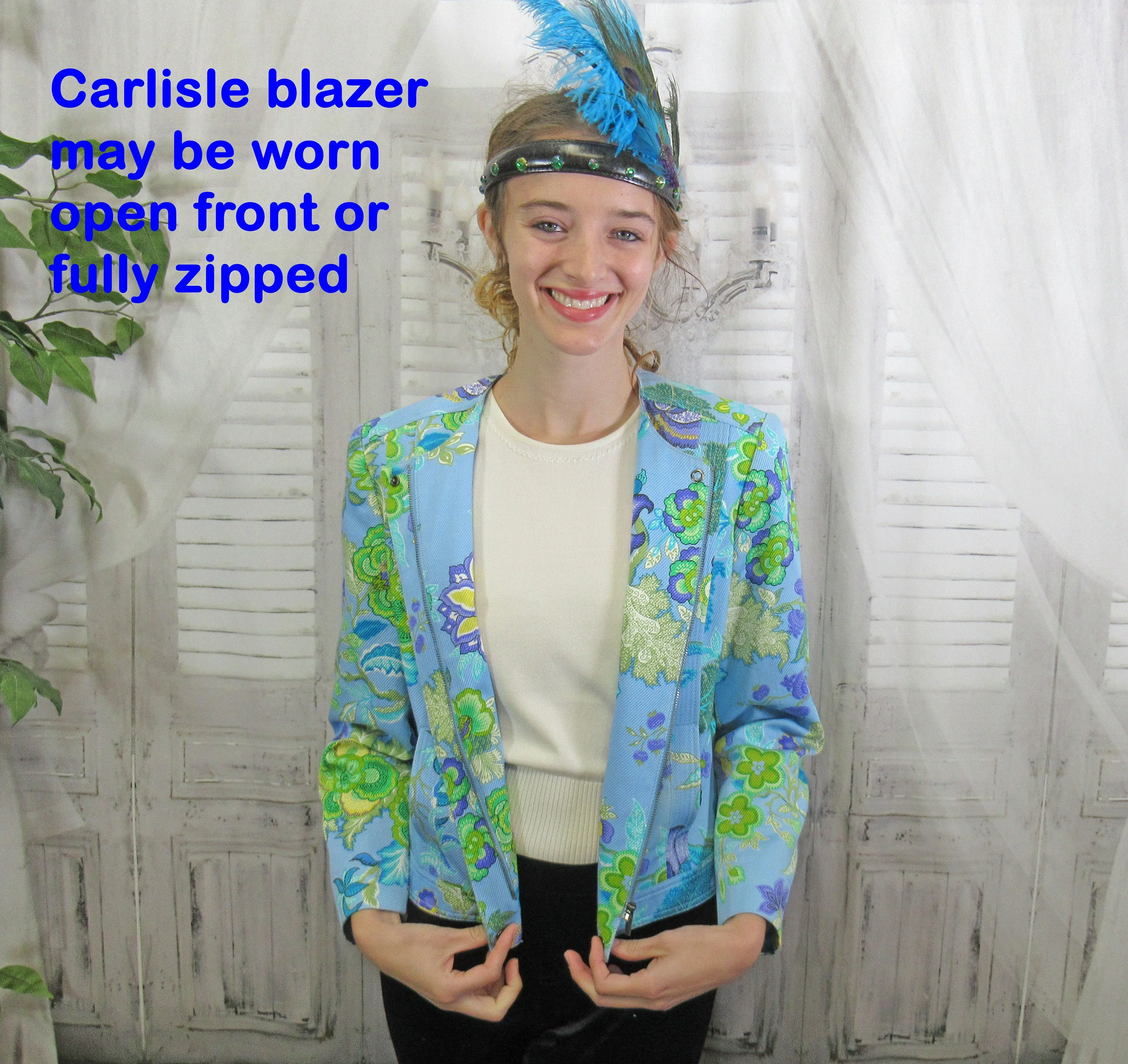 Length Blazer 6 Carlisle Floral Print 100% Cotton Front Zipper Fully Lined In Acetate Made In Hong Kong Vintage by Carlisle - Image 5