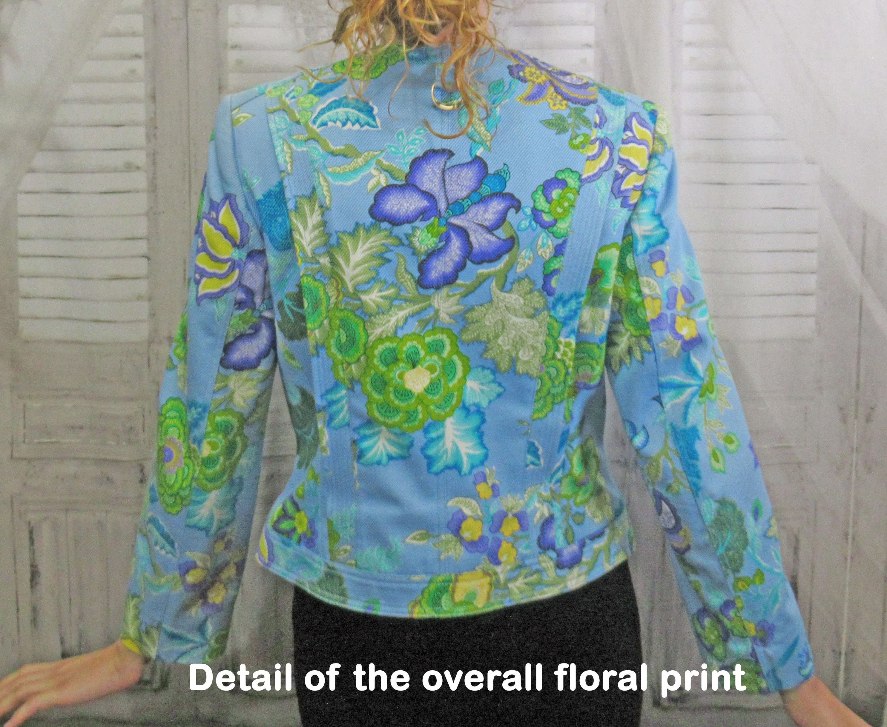 Length Blazer 6 Carlisle Floral Print 100% Cotton Front Zipper Fully Lined In Acetate Made In Hong Kong Vintage by Carlisle - Image 7