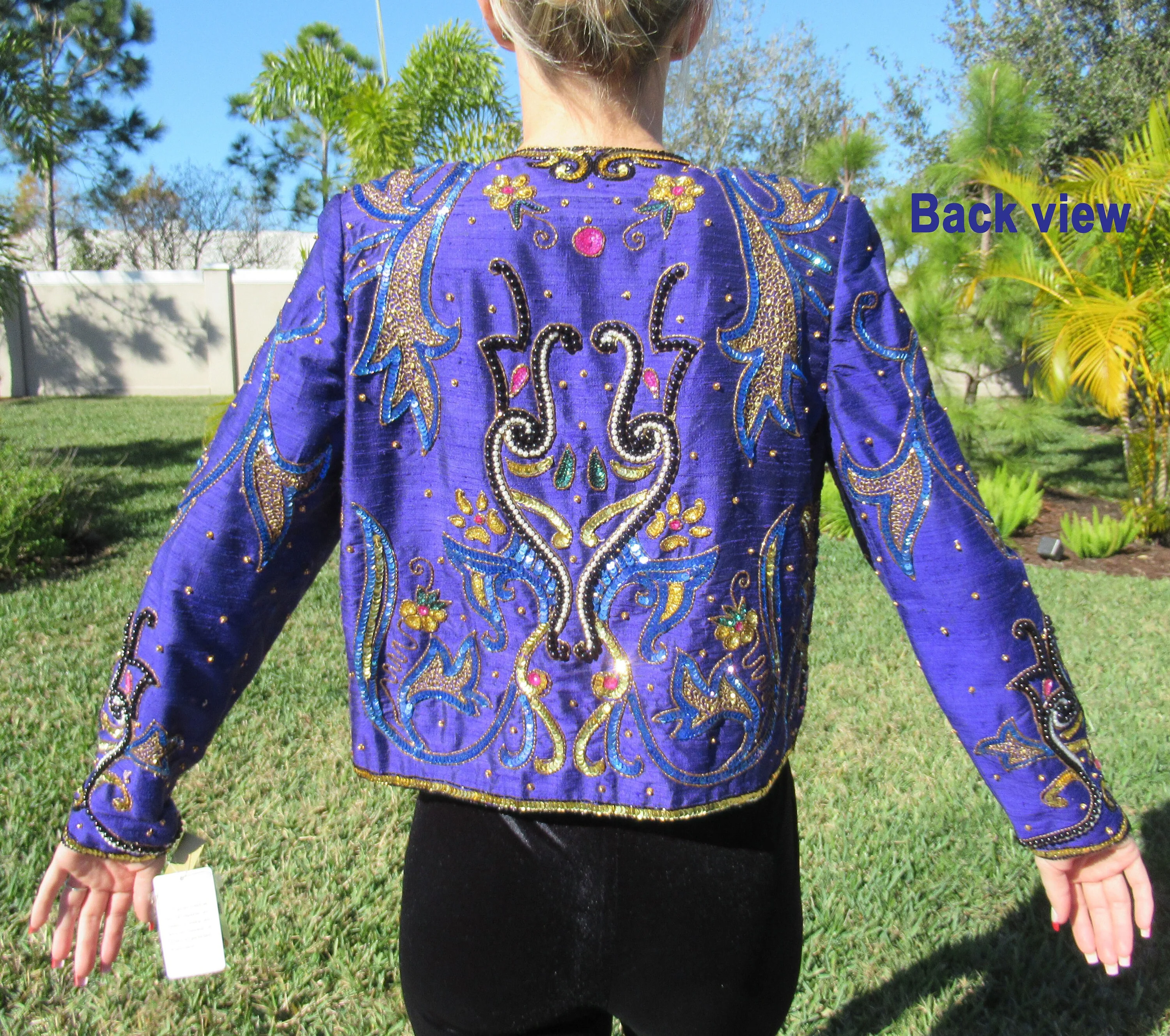 Length Blazer Leslie Fay Evenings Beaded Purplegoldblue 80s Glam Made In India Silk W Polyester Lining by Leslie Fay - Image 10