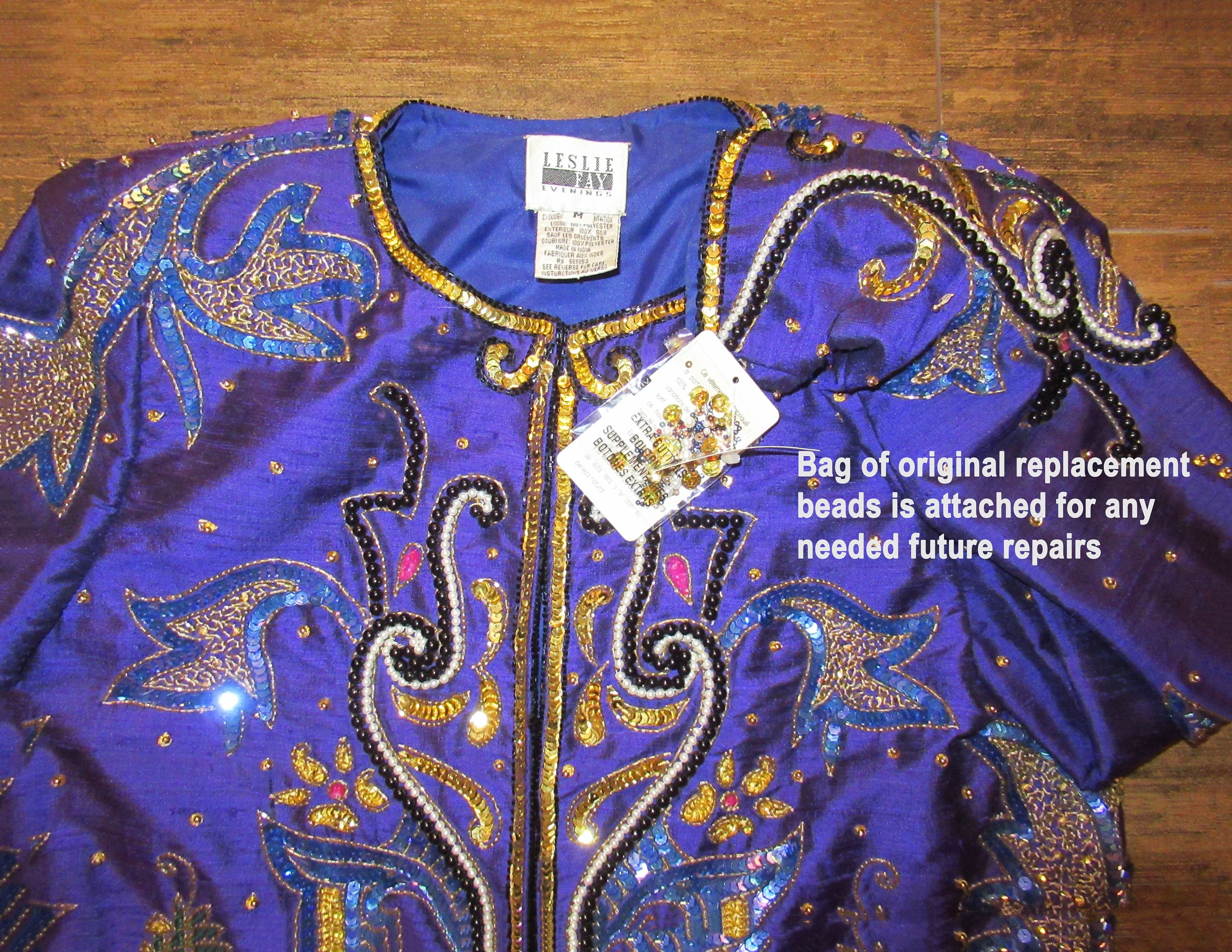 Length Blazer Leslie Fay Evenings Beaded Purplegoldblue 80s Glam Made In India Silk W Polyester Lining by Leslie Fay - Image 9