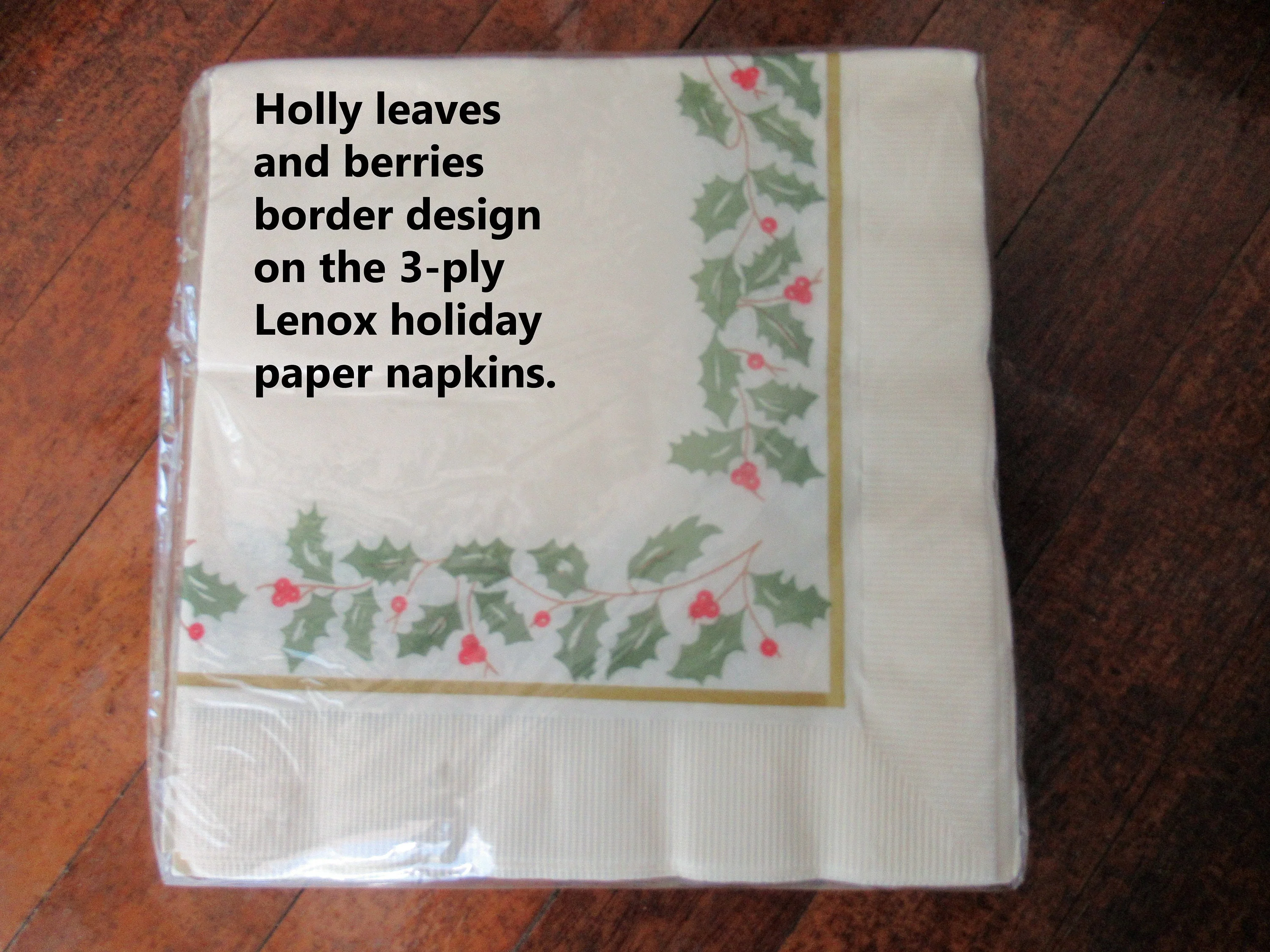 Lenox Luncheon Paper Napkins New In Package Set of 20 13 by 13. 5 Inches Made In Usa Holiday Berry and Holly Design 3 Ply Style 14044lx - Image 2