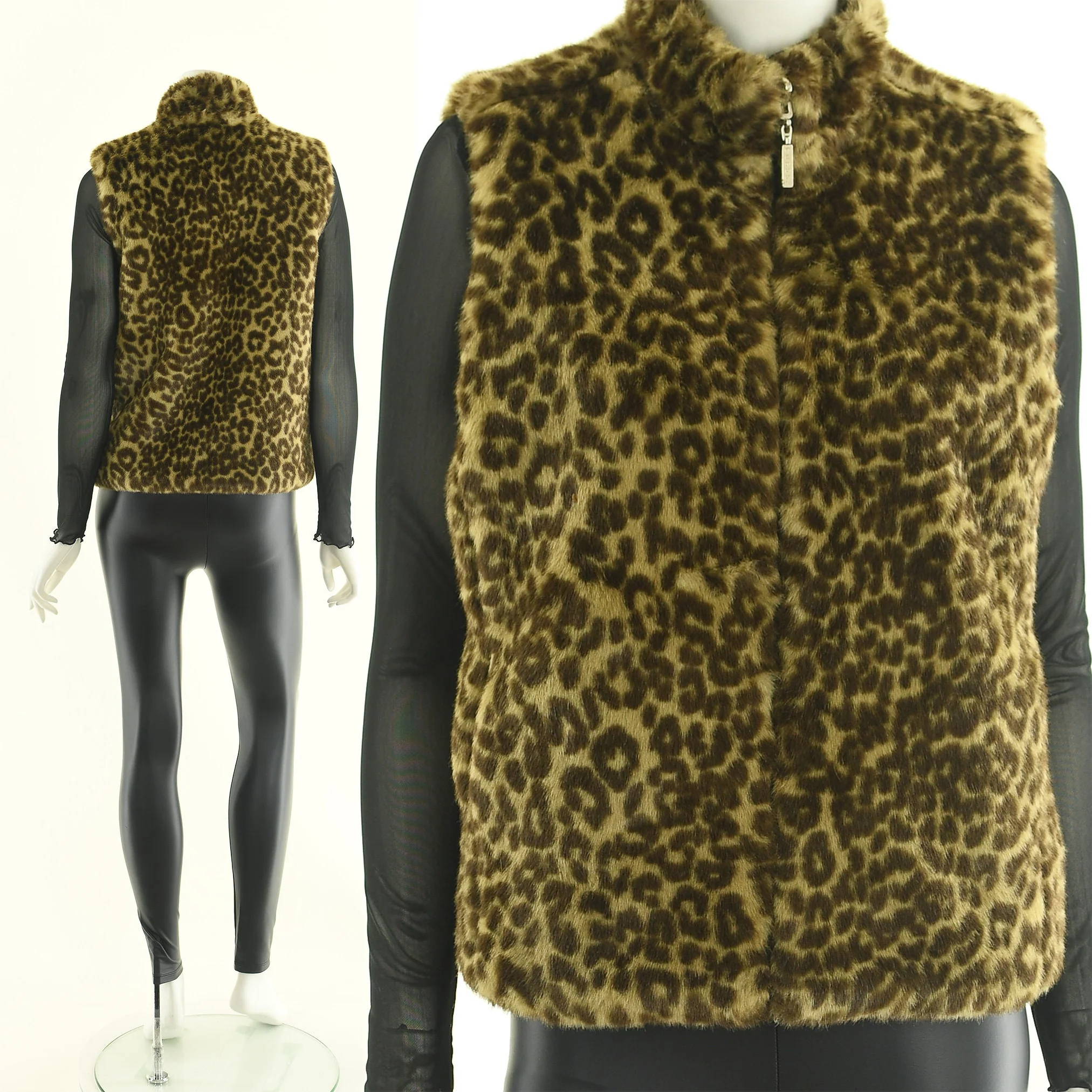 Leopard Faux Fur Reversible Vest - Image 3