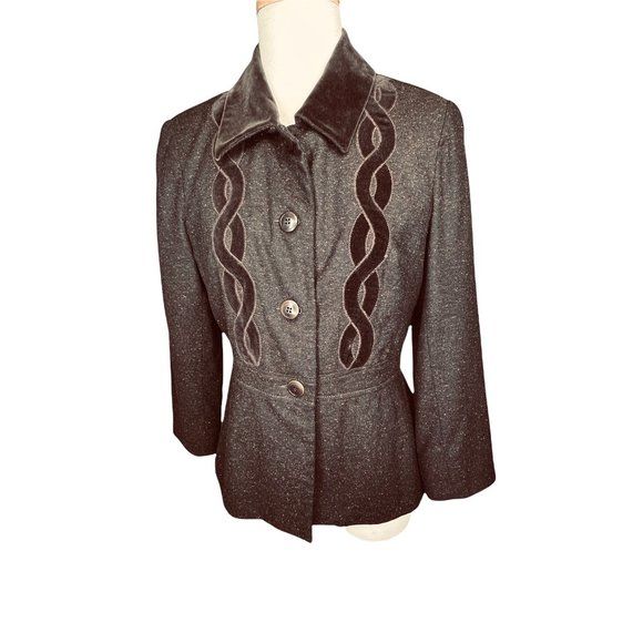 Lepore Vintage Tweed Jacket with Velvet Celtic Knot Accents Made In Usa by Nanette Lepore - Image 7