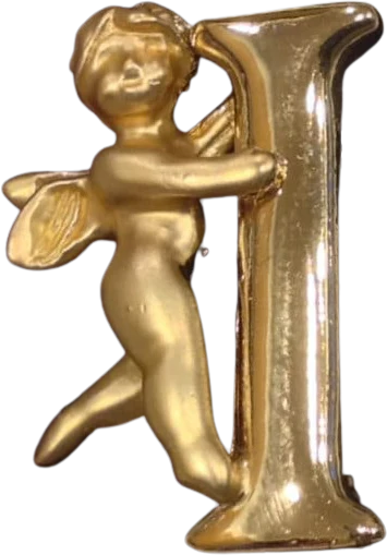 Letter I Vintage Goldtone Guardian Angel Plated Letter I Initial Pin by Heavenly Angel