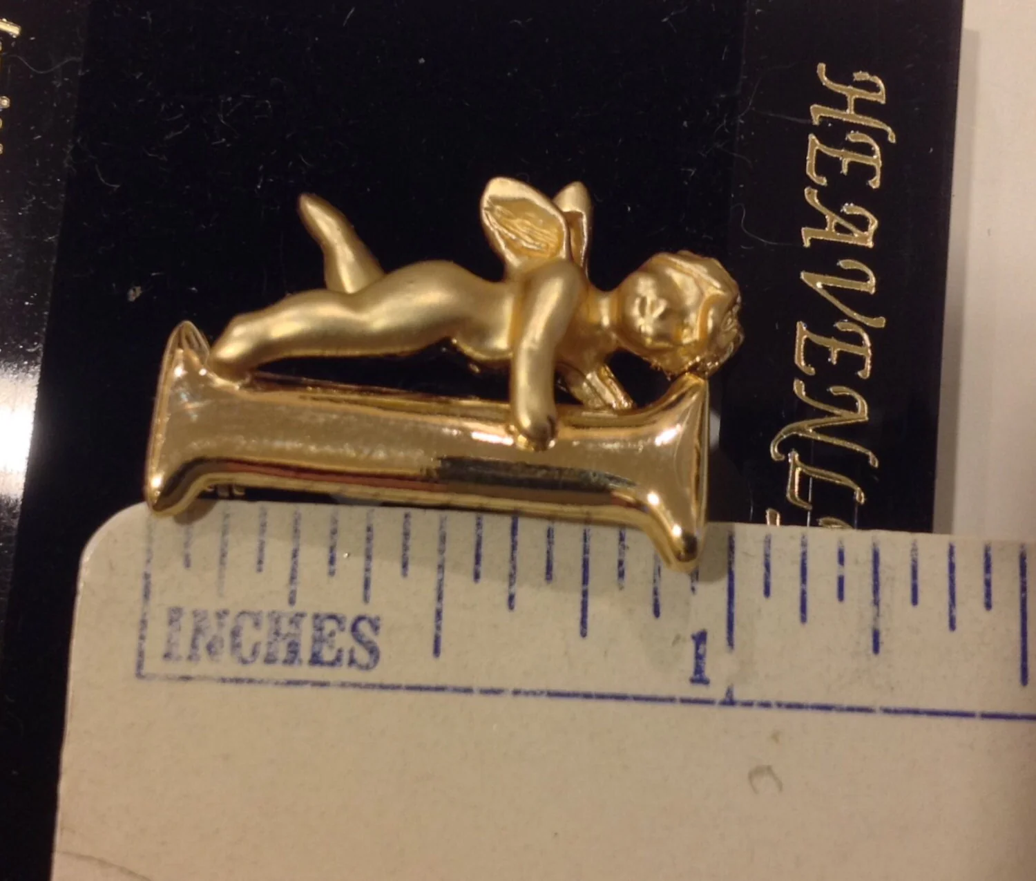 Letter I Vintage Goldtone Guardian Angel Plated Letter I Initial Pin by Heavenly Angel - Image 3