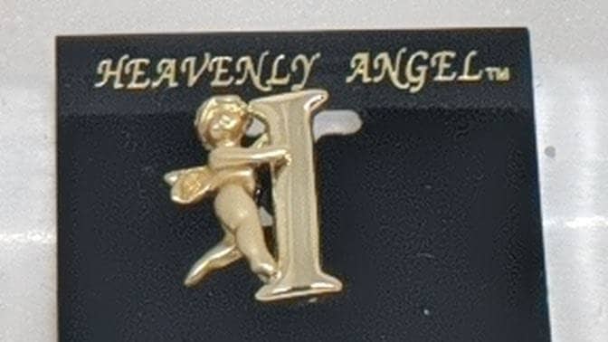 Letter I Vintage Goldtone Guardian Angel Plated Letter I Initial Pin by Heavenly Angel - Image 5