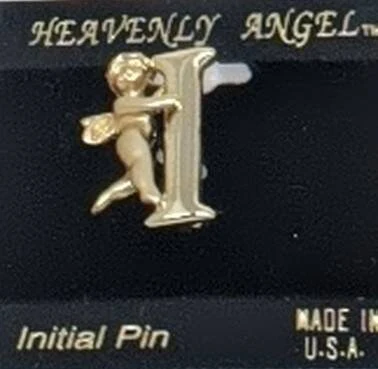 Letter I Vintage Goldtone Guardian Angel Plated Letter I Initial Pin by Heavenly Angel - Image 7