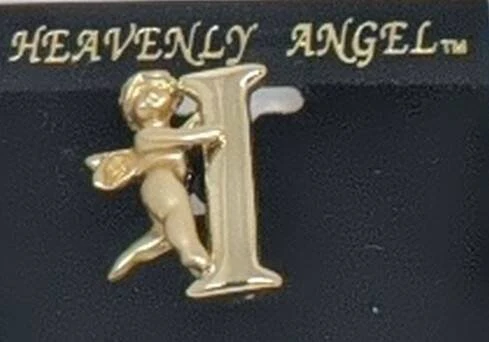 Letter I Vintage Goldtone Guardian Angel Plated Letter I Initial Pin by Heavenly Angel - Image 8