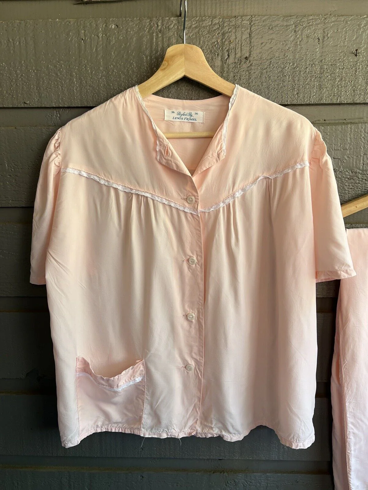 50s Bubble Gum Pink Nylon Pajamas Pjs Top Pants Set By Lewis Frimel - Image 3