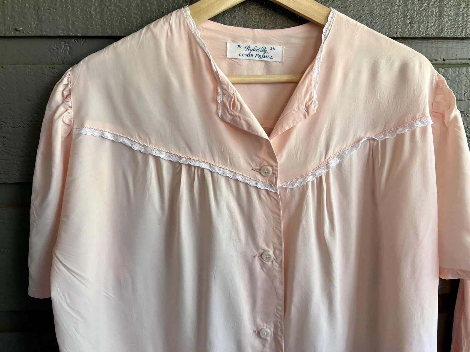 50s Bubble Gum Pink Nylon Pajamas Pjs Top Pants Set By Lewis Frimel - Image 4