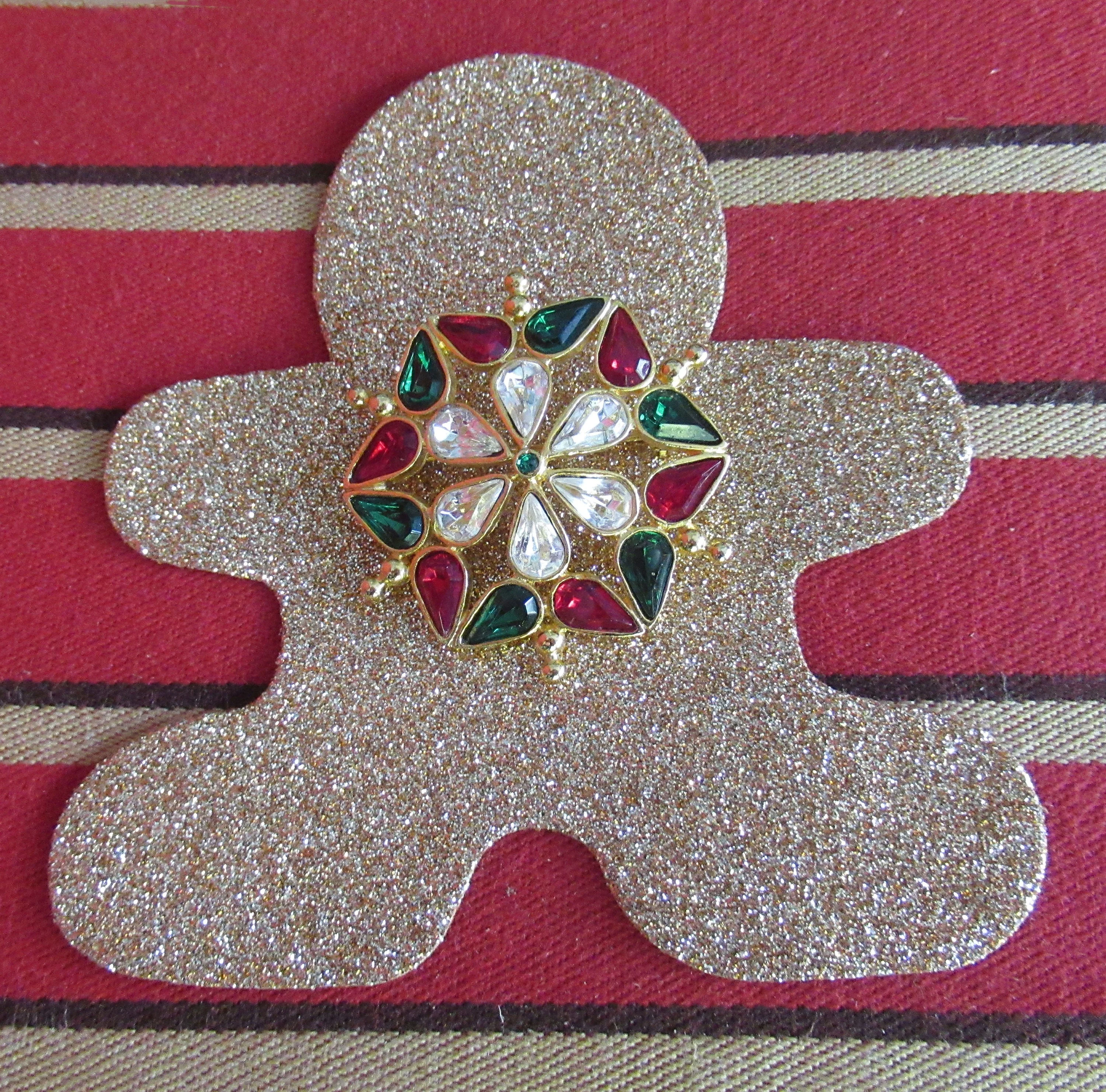 Lia Christmas Brooch Abstract Snowflake Design Red Green Clear Rhinestones 1 and 3/4 Inch Perfect for You Or a Gift Holiday Ready! Vtg - Image 4