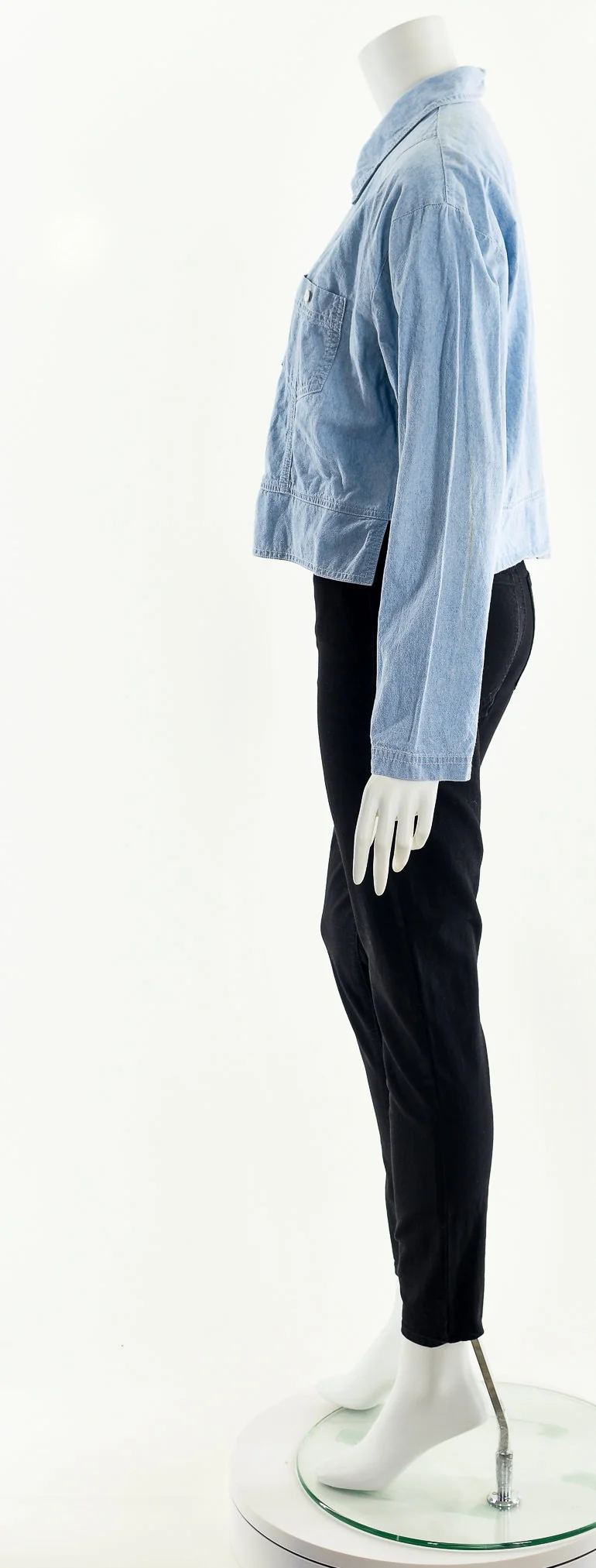 Light Denim Chambray Cropped Moto Jacket by Amica - Image 9