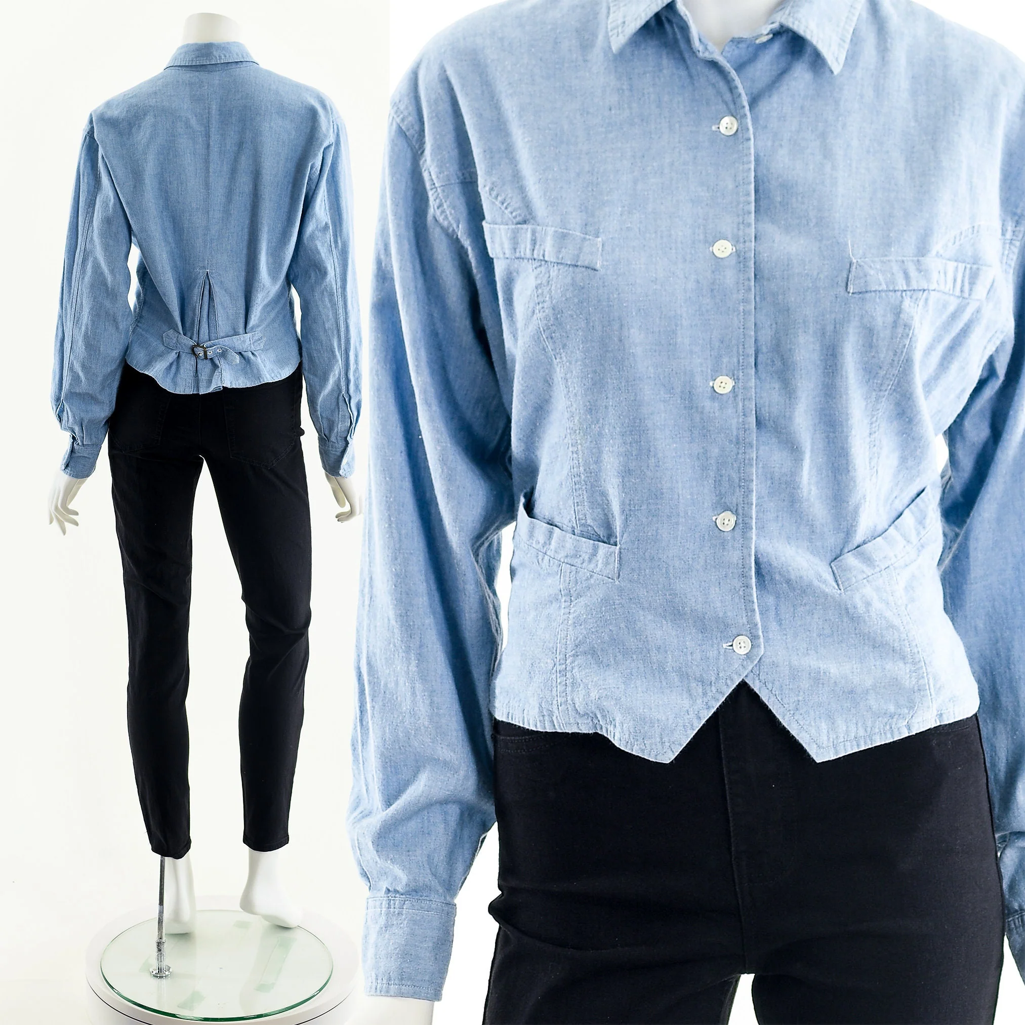 Light Wash Cropped Chambray Button Down Jacket by Banana Republic - Image 4