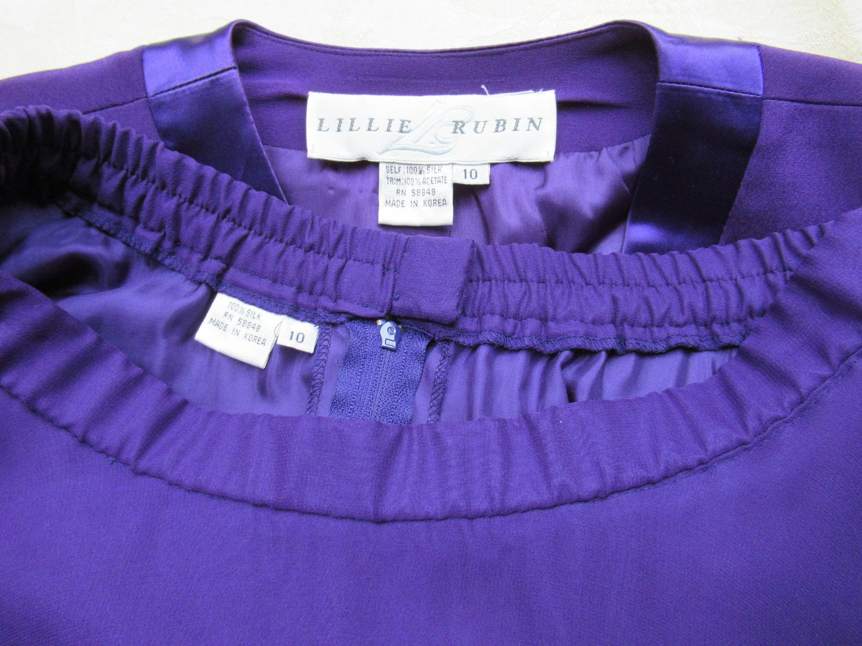 Lillie Rubin Skirt and Fitted Jacket W Rhinestone Buttons Purple Silk Acetate Lined 2 Layer Circle Skirt Made In Korea Vintage by Lillie Rubin - Image 5