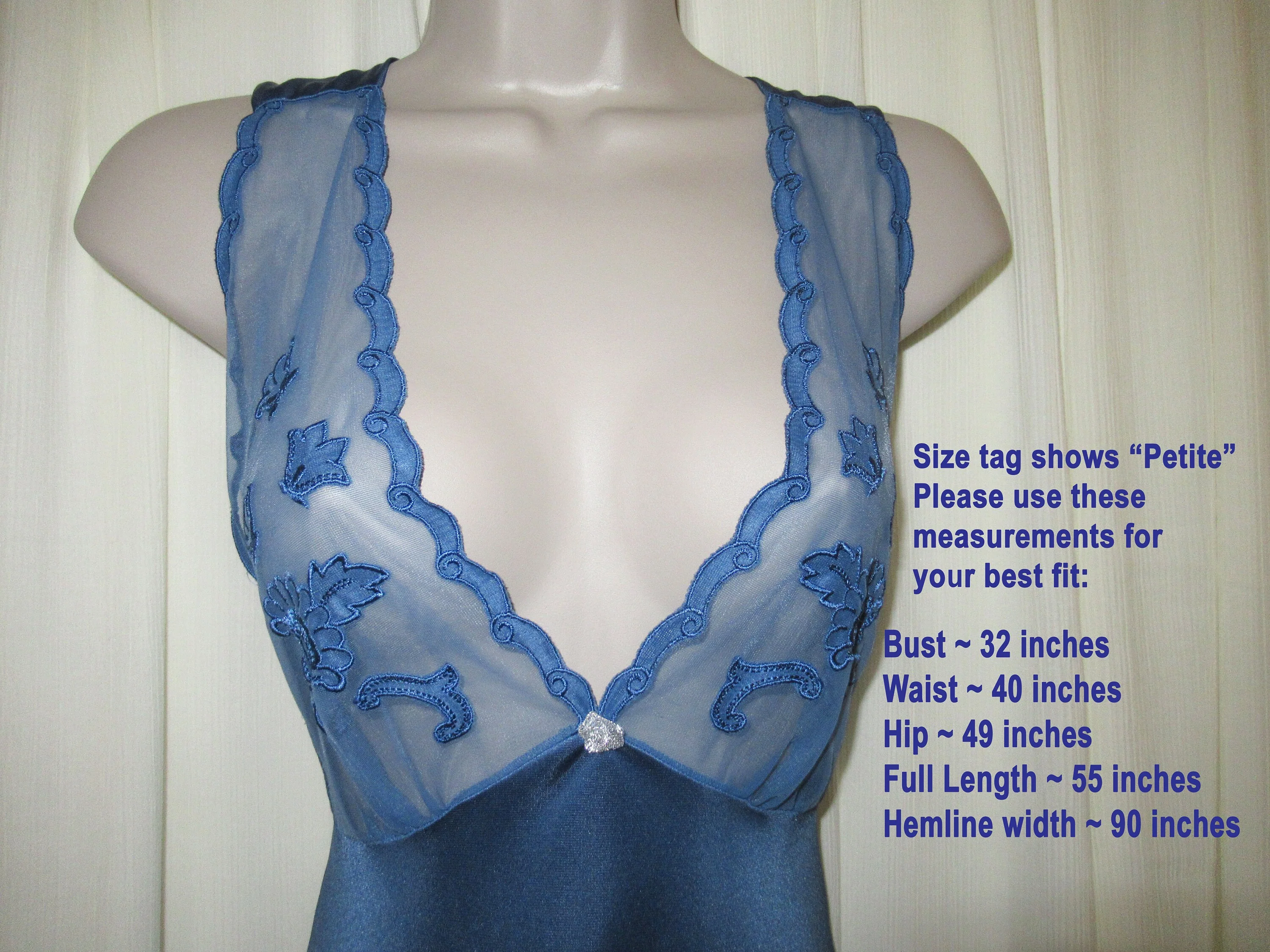 Lily of France Rosa Puleoszule Nightgown Blue Nylon Deep V Bodice Back Straps Crisscross by Lily Of France - Image 7