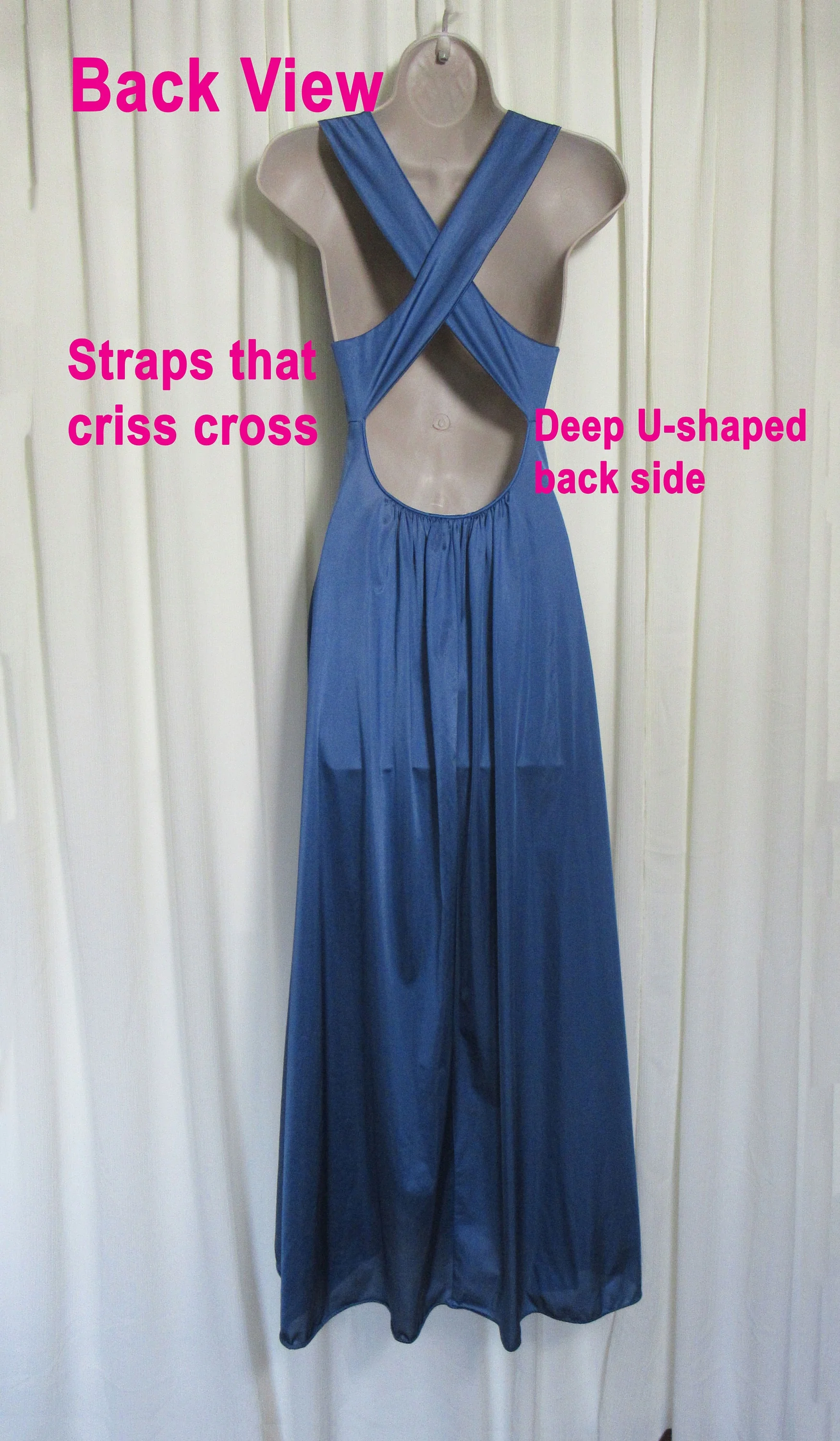 Lily of France Rosa Puleoszule Nightgown Blue Nylon Deep V Bodice Back Straps Crisscross by Lily Of France - Image 9