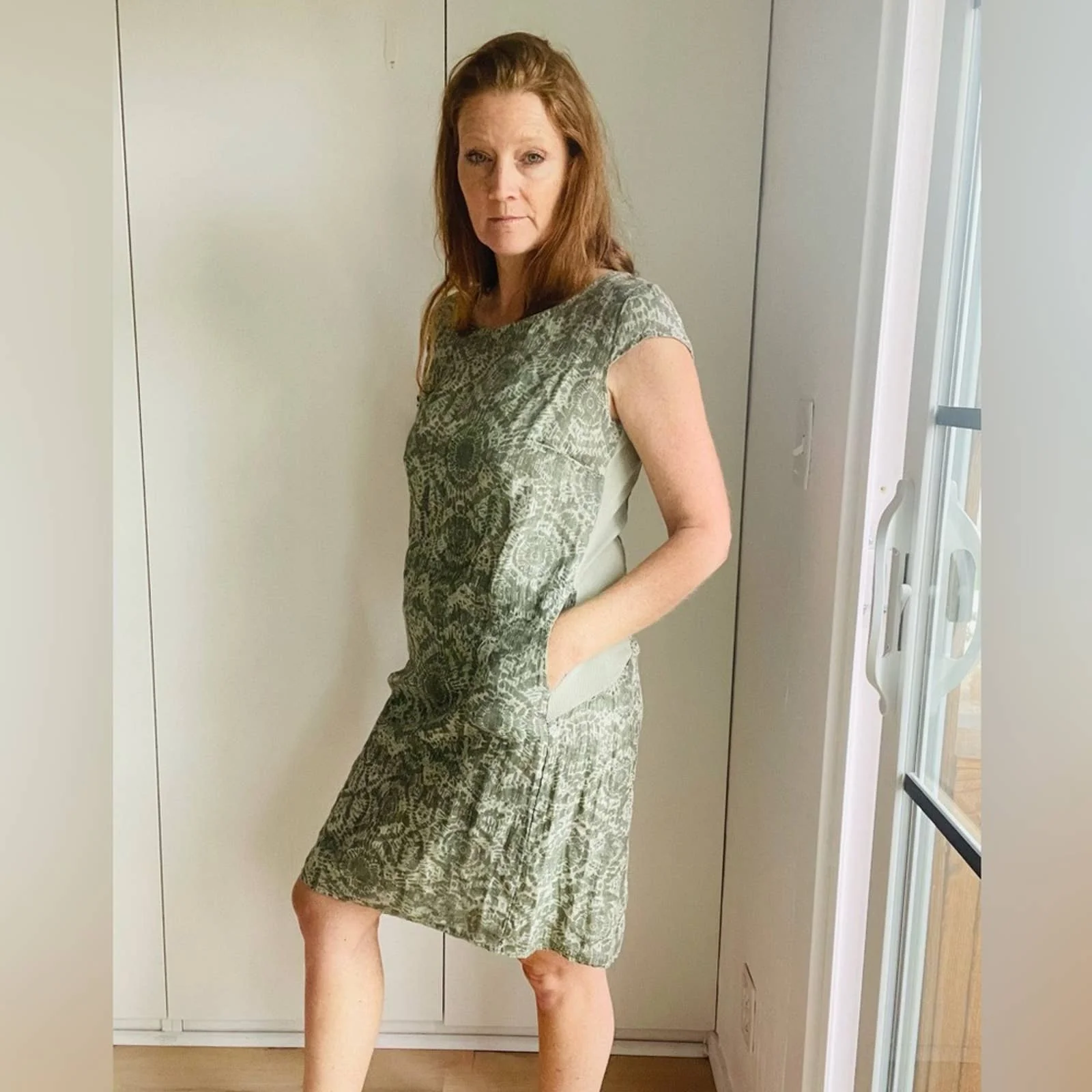 Lina Tomei Linen Printed Mini Dress Loungewear Travel Green Medium Made In Italy by Lina Tomei - Image 3