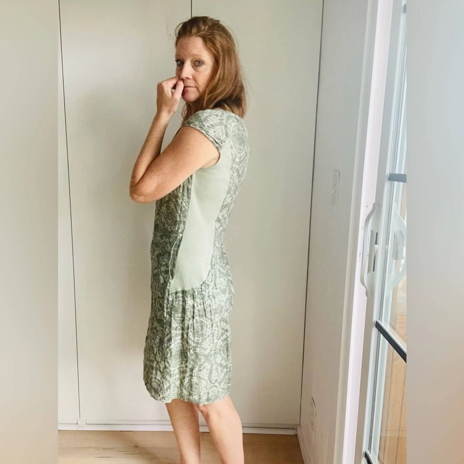 Lina Tomei Linen Printed Mini Dress Loungewear Travel Green Medium Made In Italy by Lina Tomei - Image 4