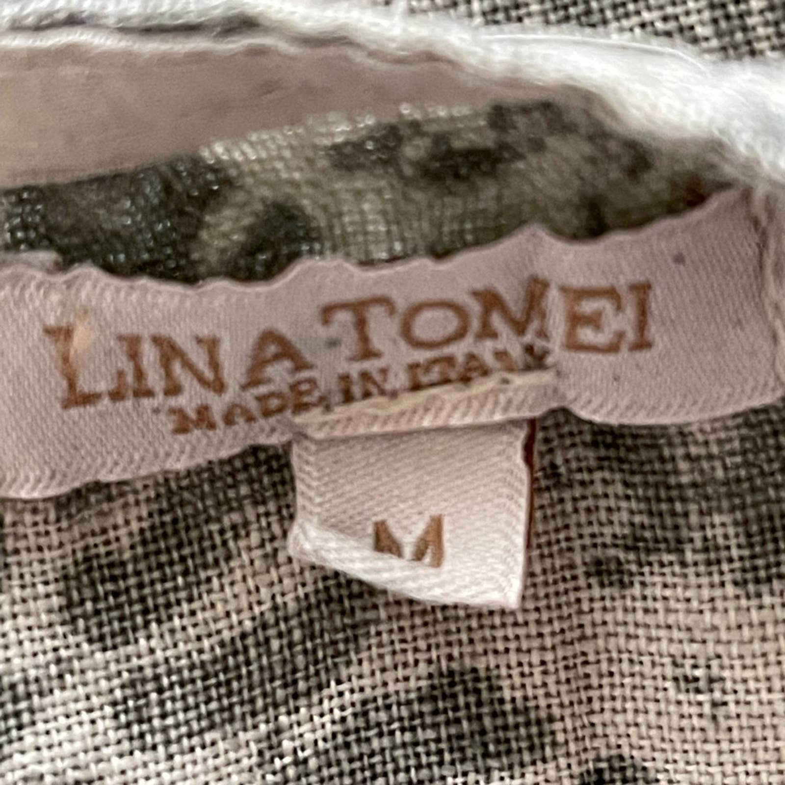 Lina Tomei Linen Printed Mini Dress Loungewear Travel Green Medium Made In Italy by Lina Tomei - Image 7