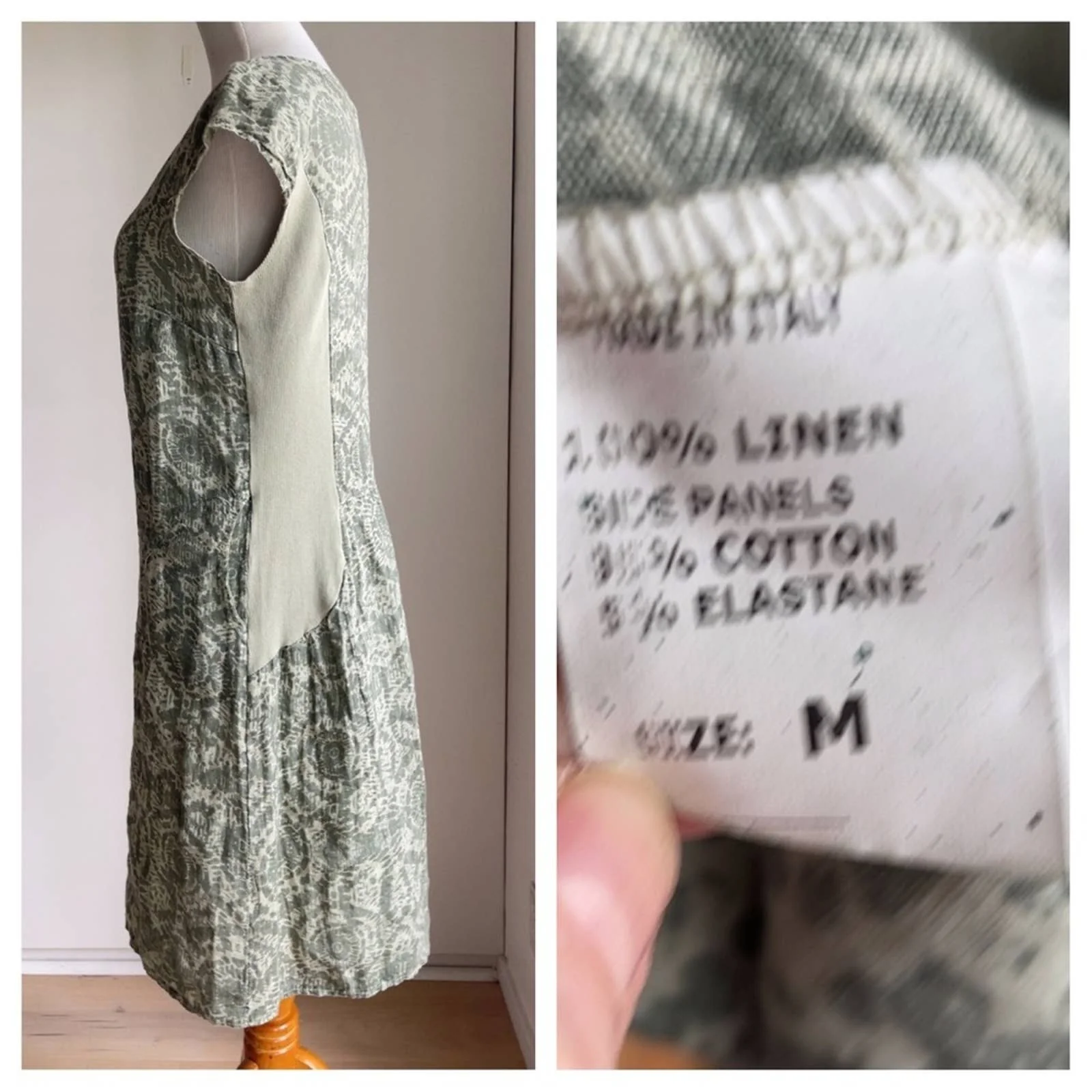 Lina Tomei Linen Printed Mini Dress Loungewear Travel Green Medium Made In Italy by Lina Tomei - Image 9