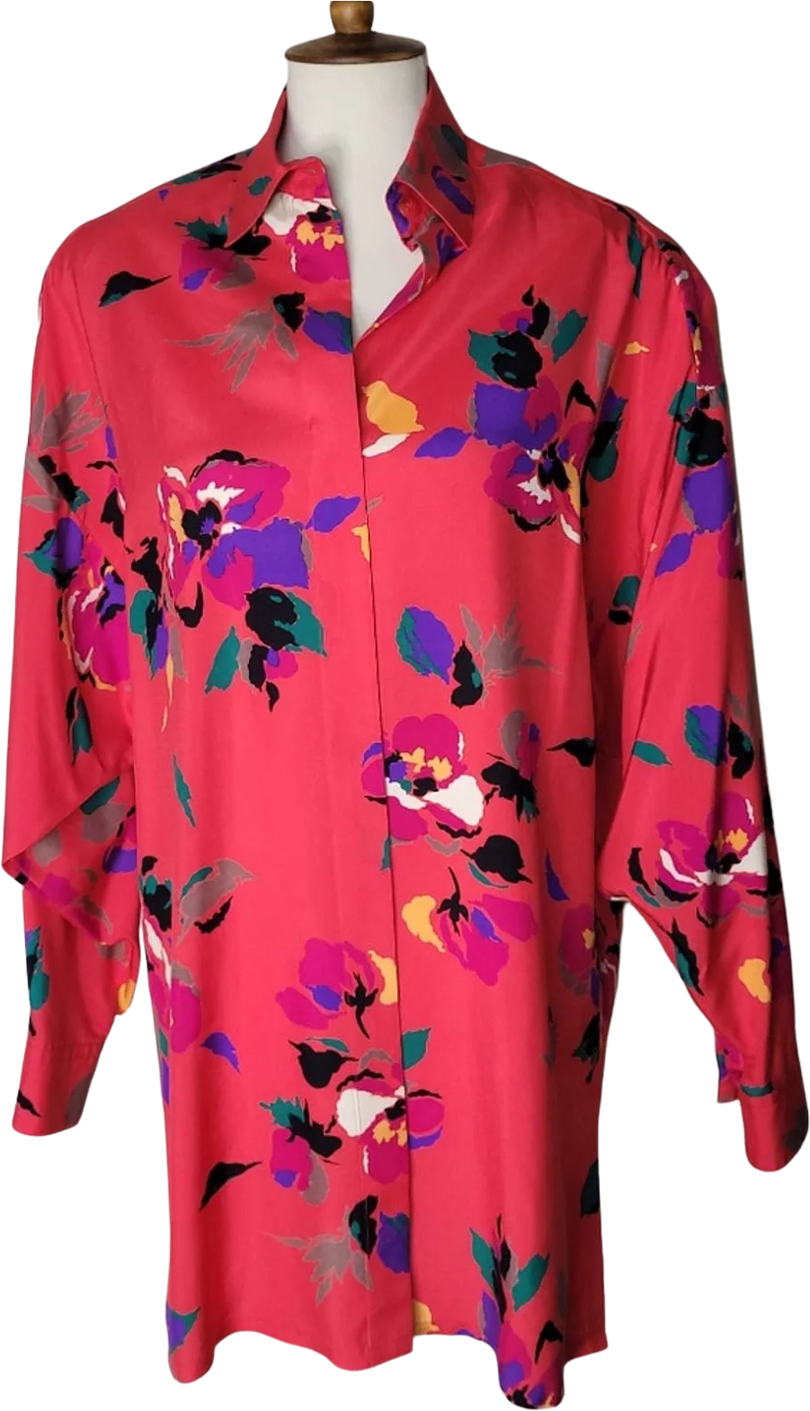 Linda Allard for Ellen Tracy Dark Coral Floral Silk Blouse -10/l by Neiman Marcus
