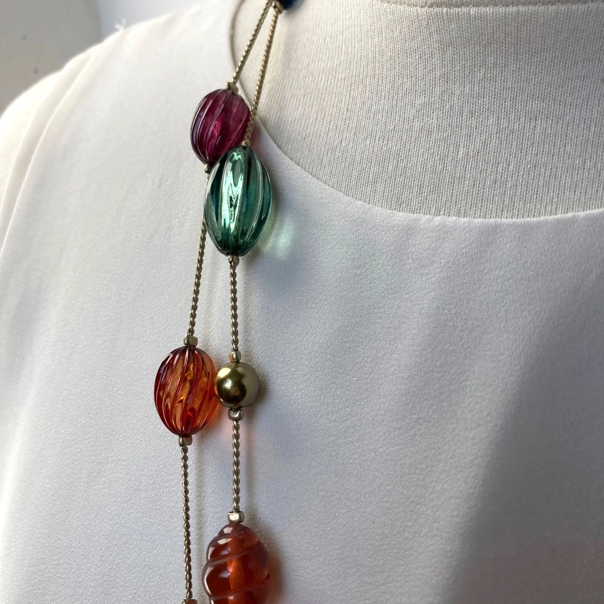 Linea Necklace Chunky Colorful Fruit Beads Gold Tone Chain by Louis Del Olio - Image 3