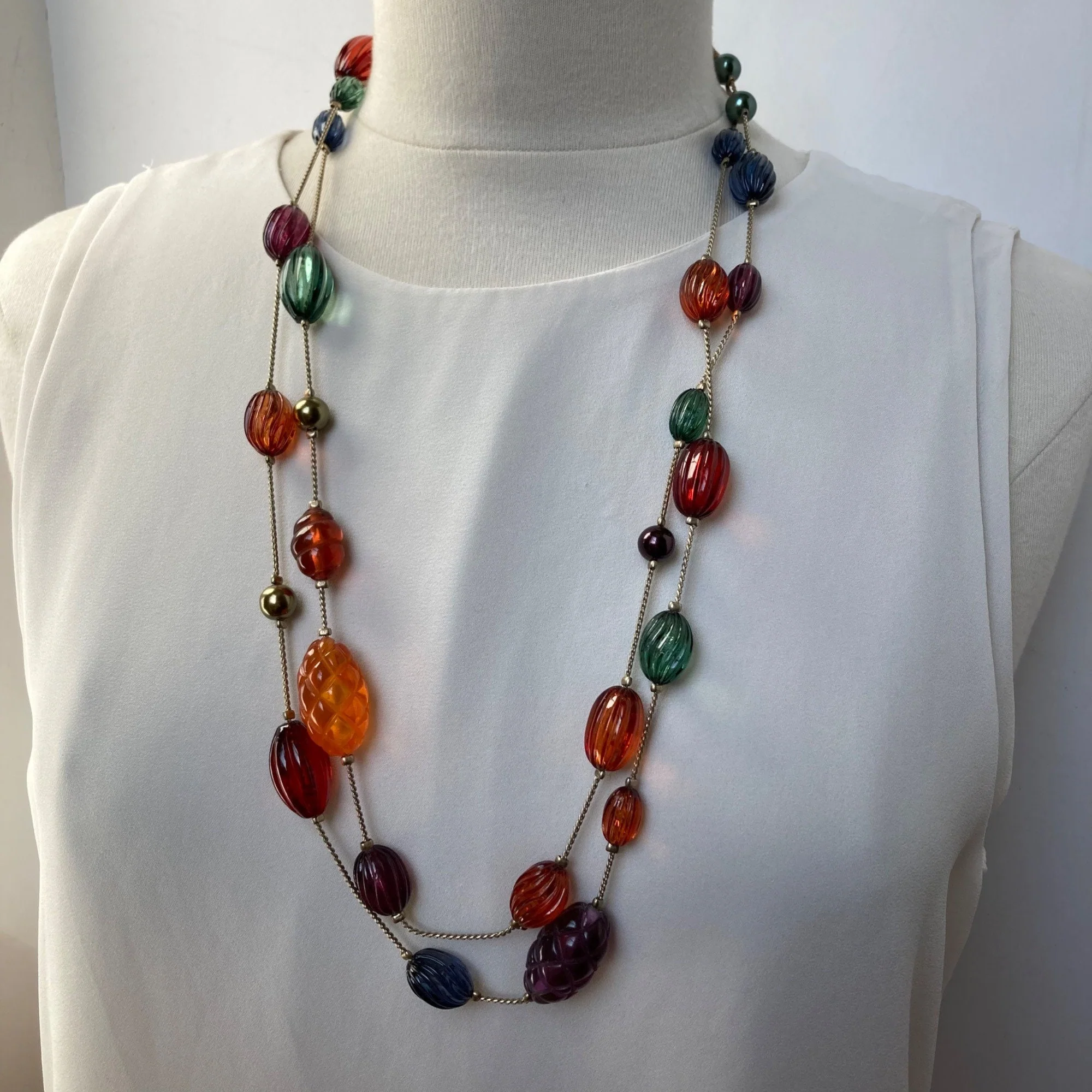 Linea Necklace Chunky Colorful Fruit Beads Gold Tone Chain by Louis Del Olio - Image 5