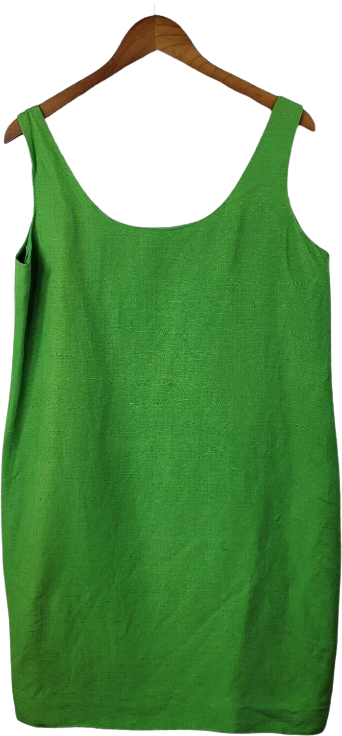 Linen Blend Slip Dress Size 14 Sheath Bright Green Cocktail by Bernard Holtzman