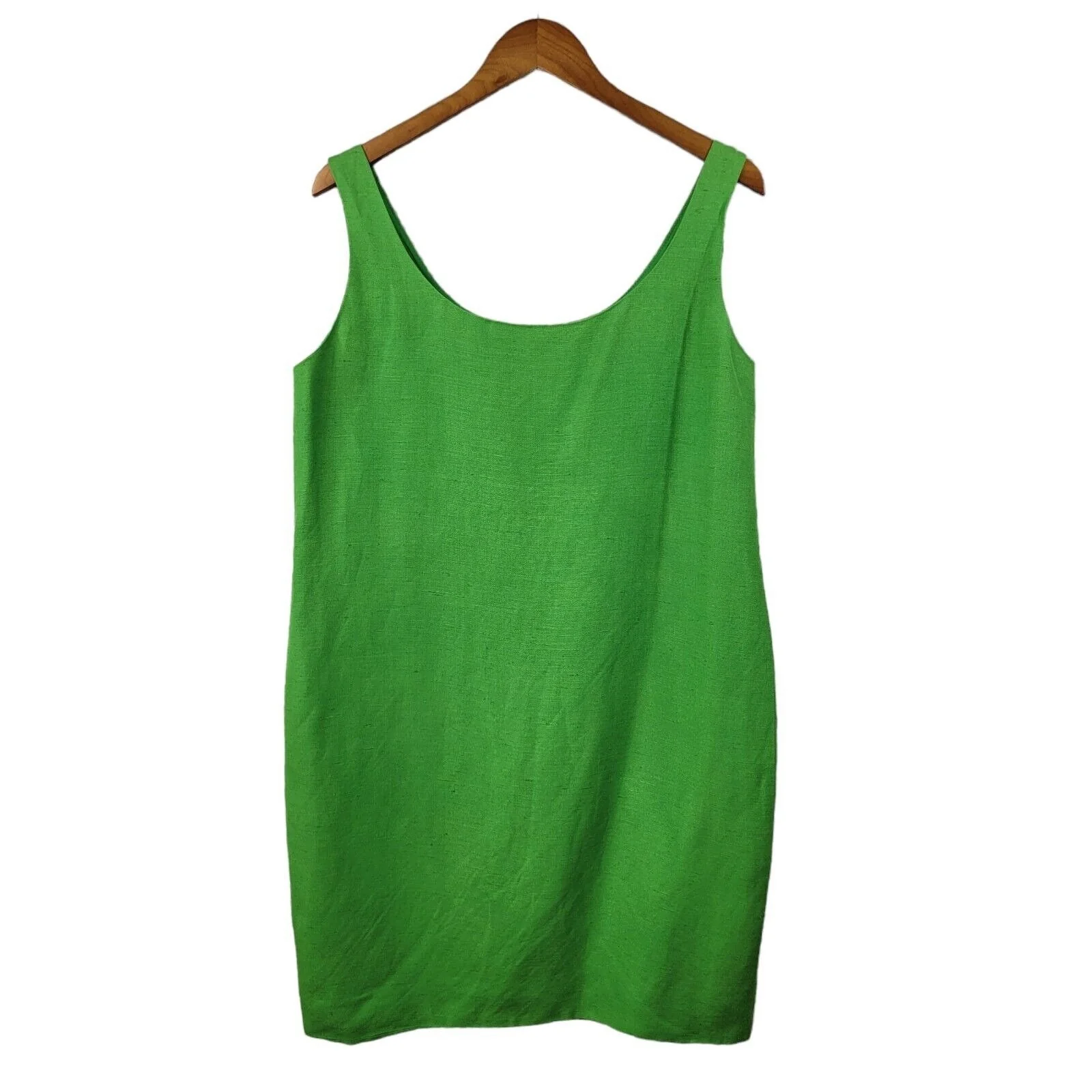 Linen Blend Slip Dress Size 14 Sheath Bright Green Cocktail by Bernard Holtzman - Image 2